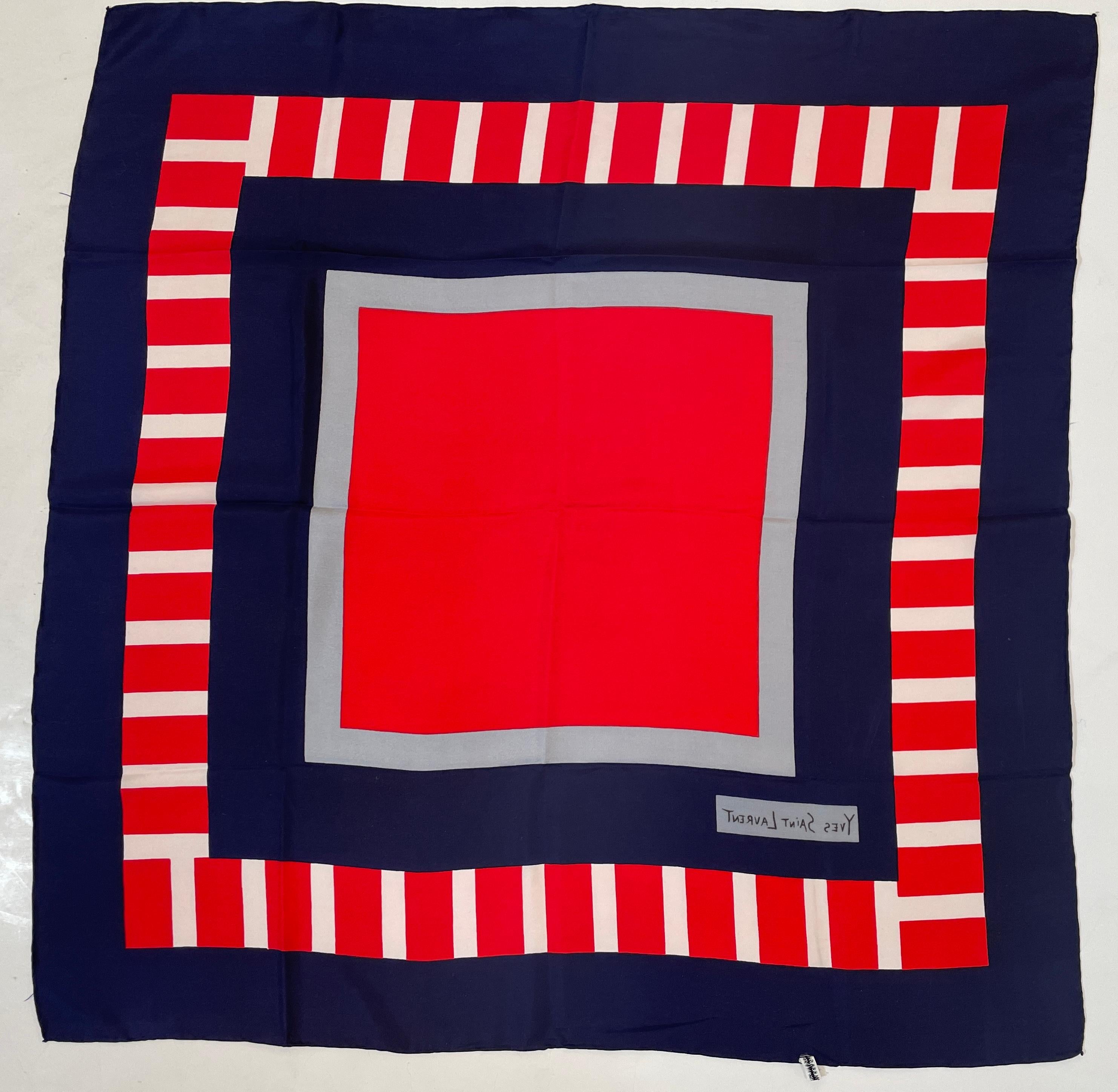 Yves Saint Laurent Seidenschal Blau und Rot Abstrakt 1980er Jahre im Angebot 8