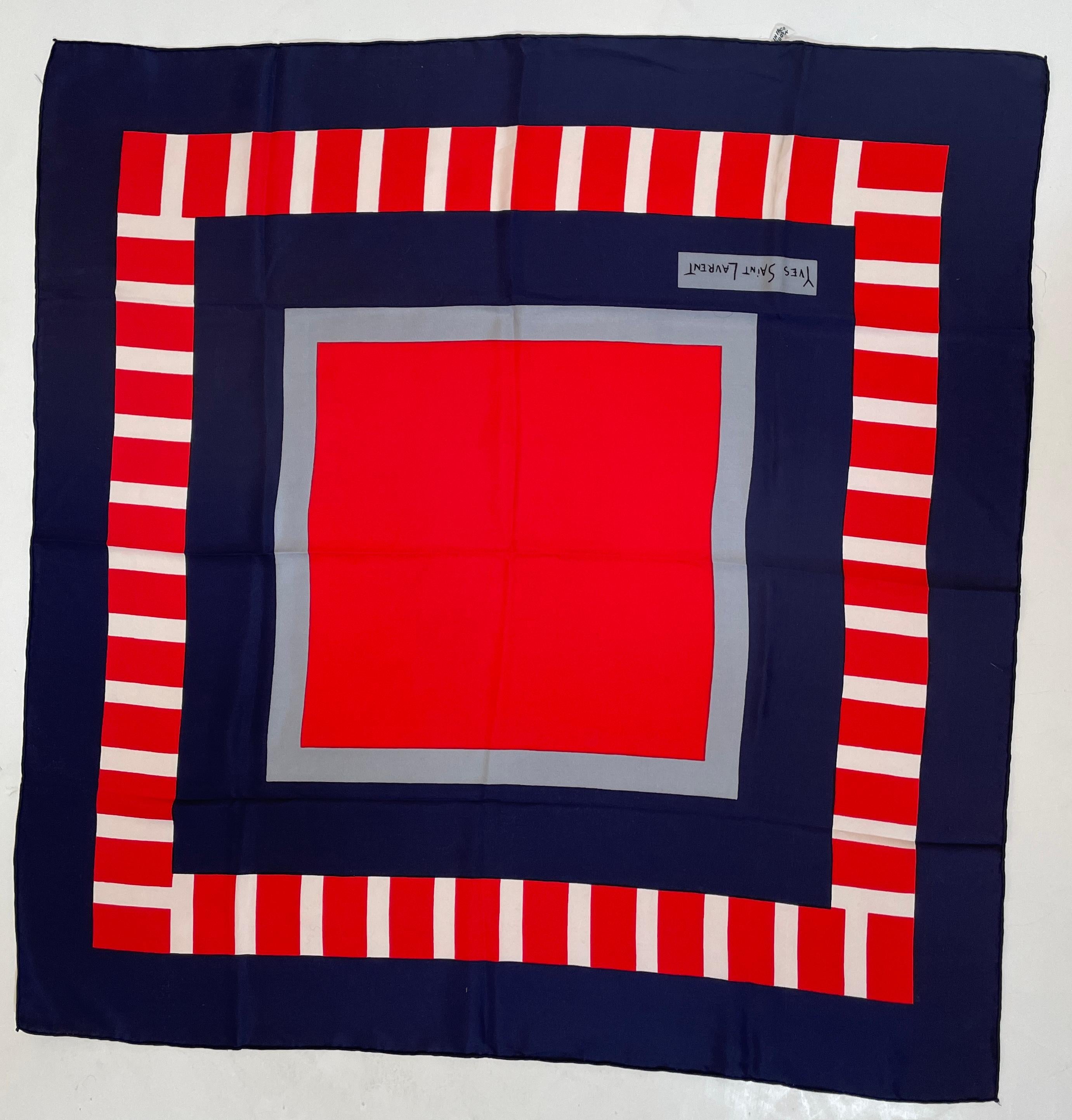 Yves Saint Laurent Seidenschal Blau und Rot Abstrakt 1980er Jahre im Angebot 1