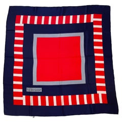 Yves Saint Laurent Seidenschal Blau und Rot Abstrakt 1980er Jahre