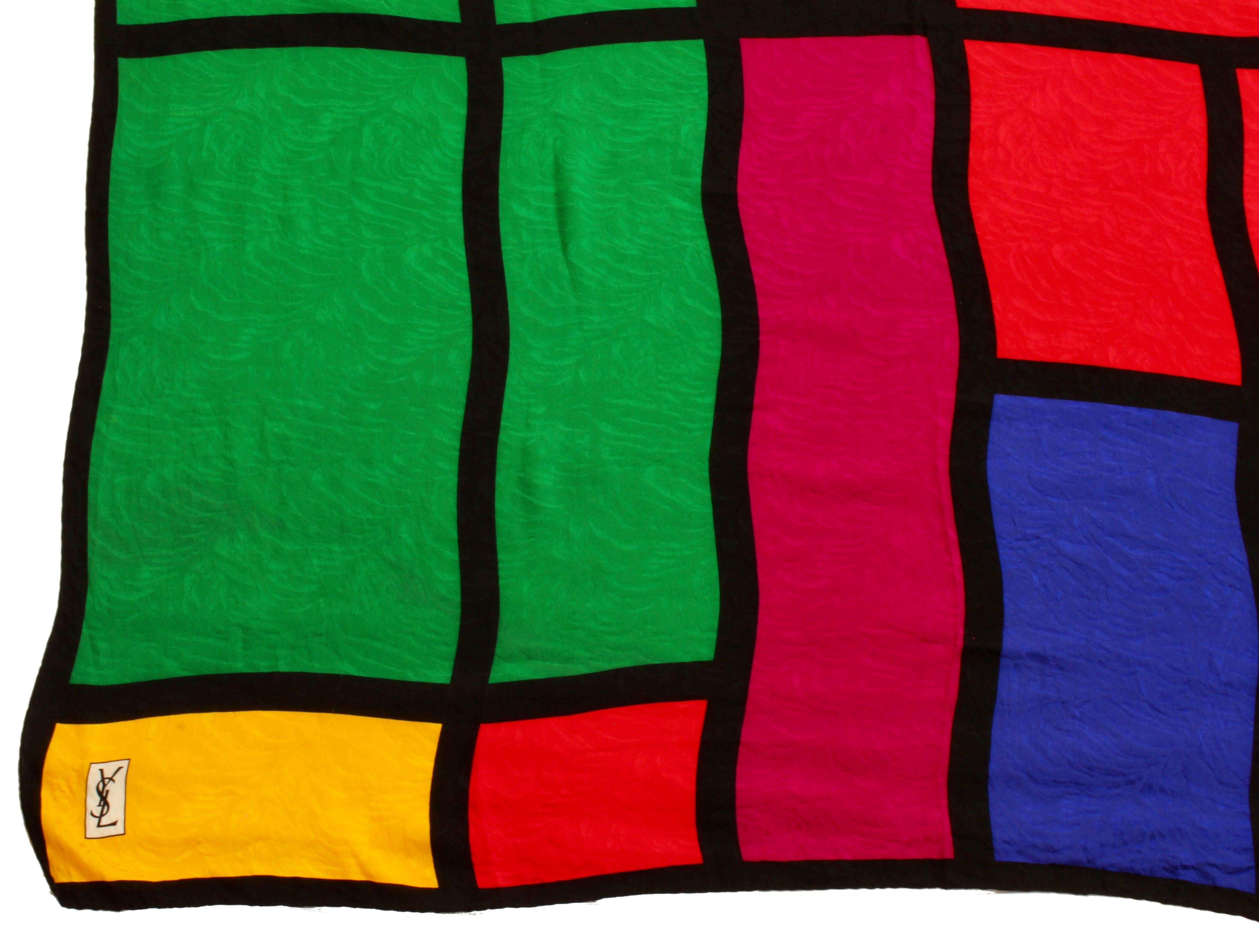 Yves Saint Laurent Silk Scarf Massive Mondrian Print Shawl 53in YSL 90s Rare 2