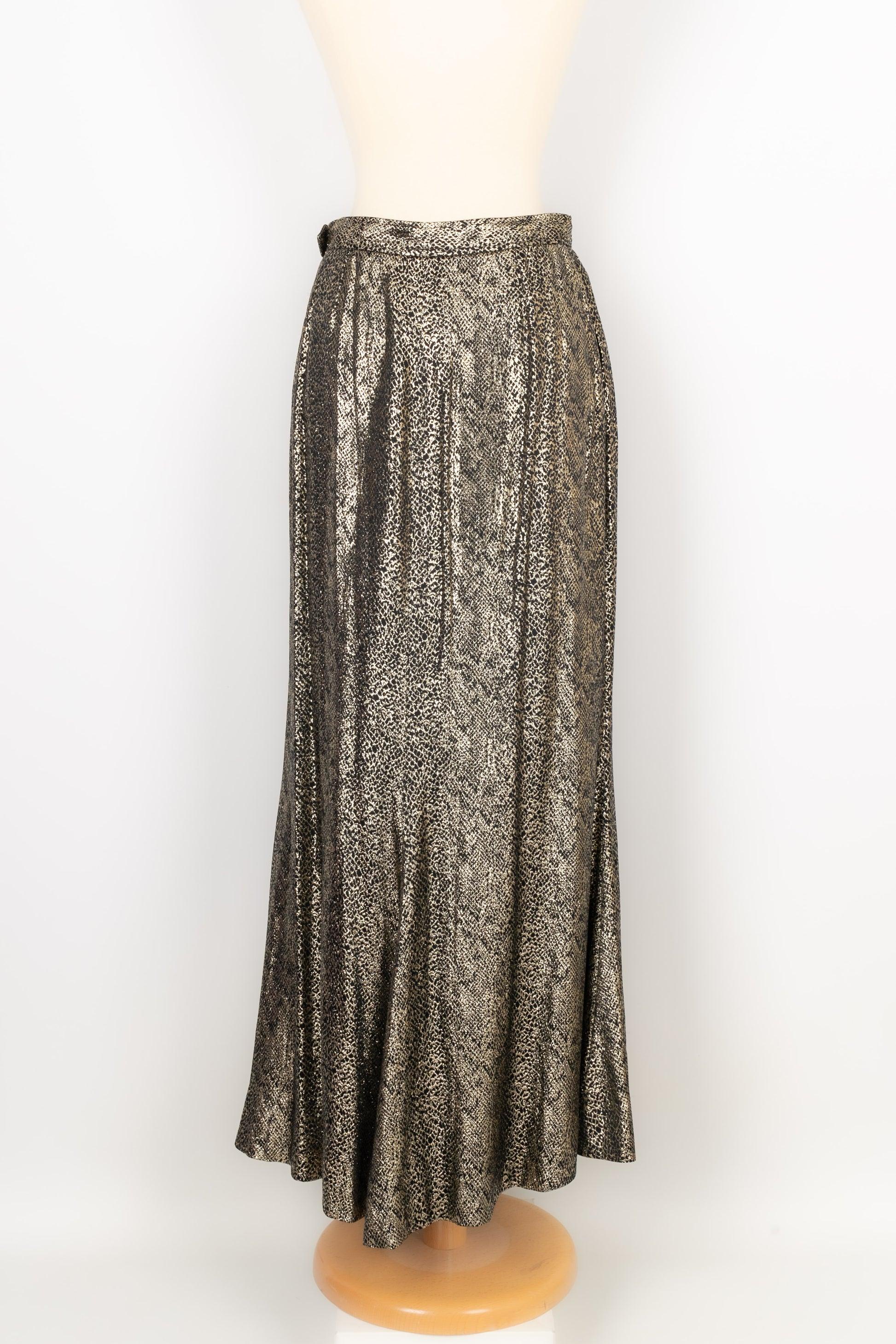 Gray Yves Saint Laurent Silk Skirt Spring with Golden Lurex Yarns, 1986