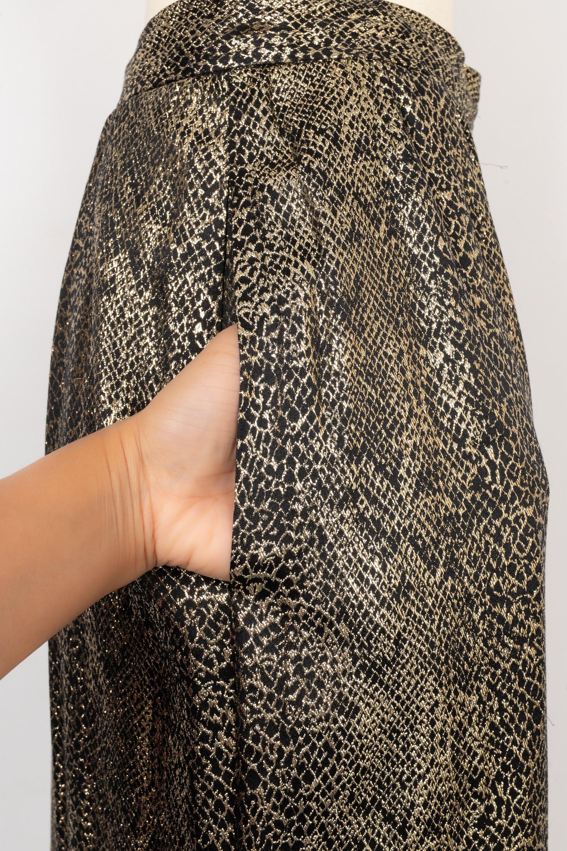 Women's Yves Saint Laurent Silk Skirt Spring with Golden Lurex Yarns, 1986 For Sale