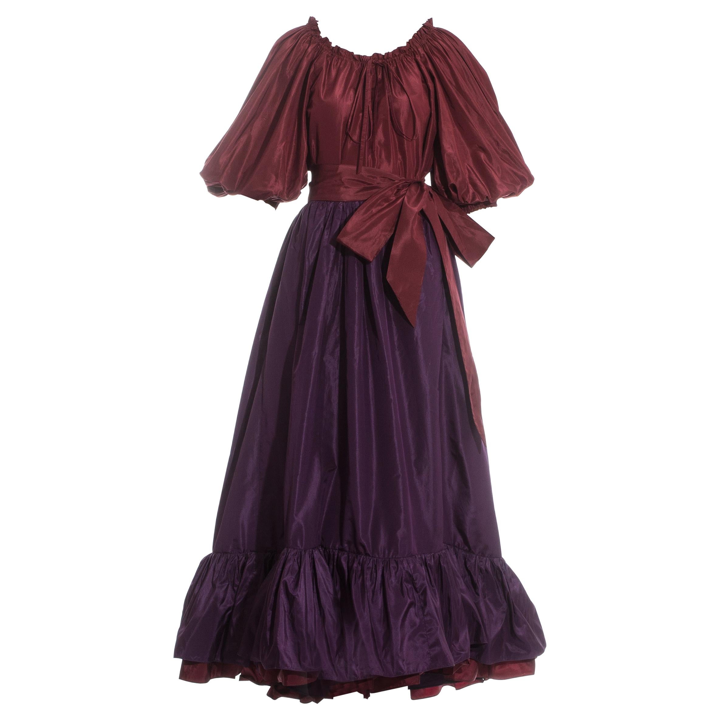 Yves Saint Laurent silk taffeta plum ruffled evening dress, ss 1978