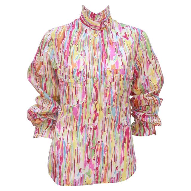 Vintage YVES SAINT LAURENT Metallic silk peasant blouse YSL at 1stDibs