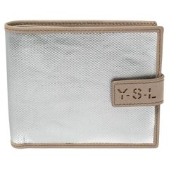 Yves Saint Laurent Silver/Beige Leather Bifold Wallet