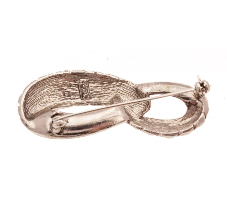 Yves Saint Laurent Silver Brooch with Silver-Tone Hardware In Good Condition For Sale In Irvine, CA