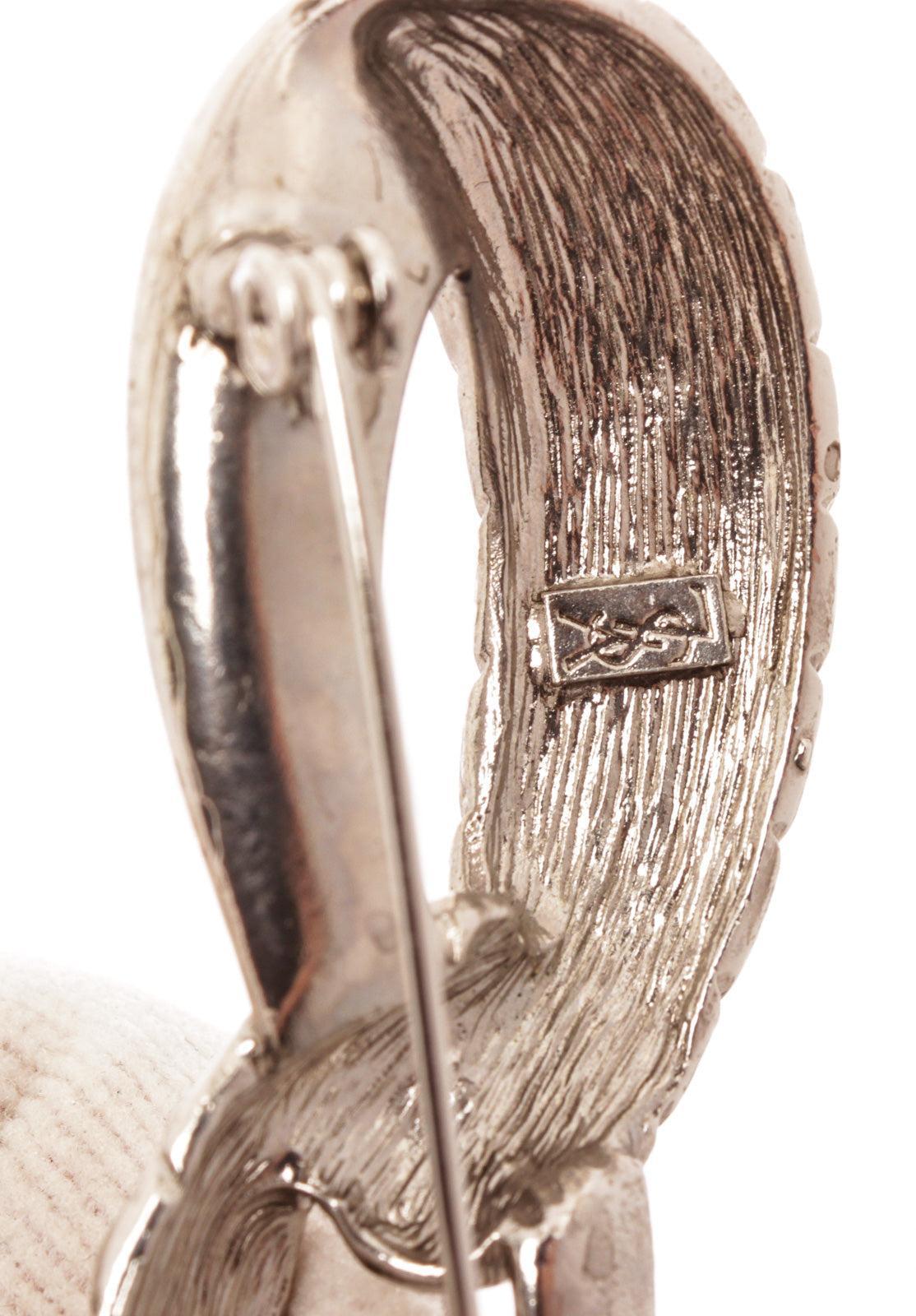 Women's Yves Saint Laurent Silver Brooch with Silver-Tone Hardware For Sale