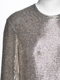 Yves Saint Laurent Silver Glass Bugle Bead Silk Evening Shift Dress, FW 2000