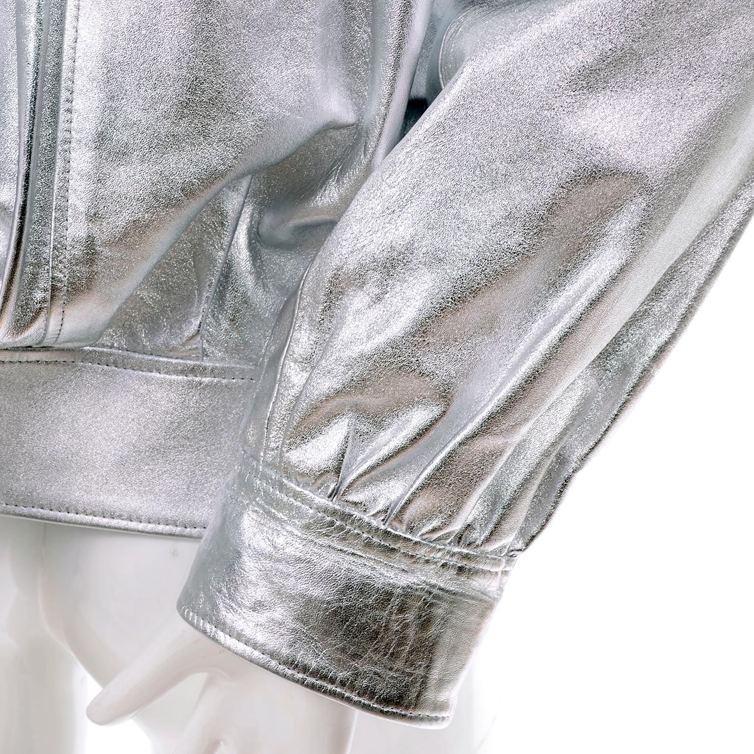 Women's Yves Saint Laurent Silver Leather YSL Vintage Jacket For Sale