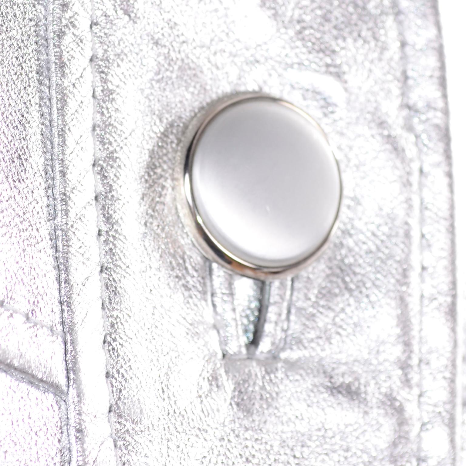 Yves Saint Laurent Silver Leather YSL Vintage Jacket For Sale 2