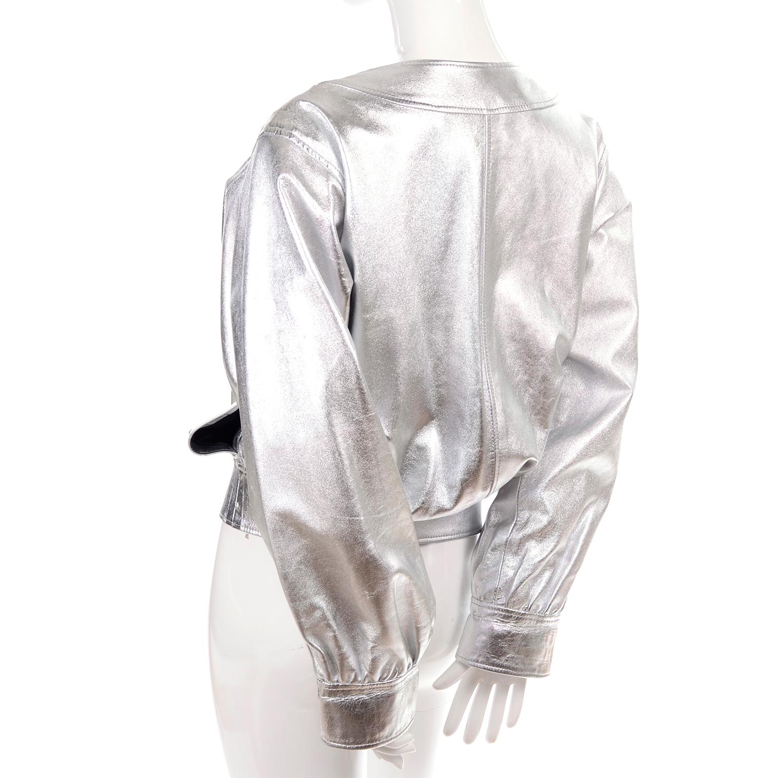 Yves Saint Laurent Silver Leather YSL Vintage Jacket For Sale 3