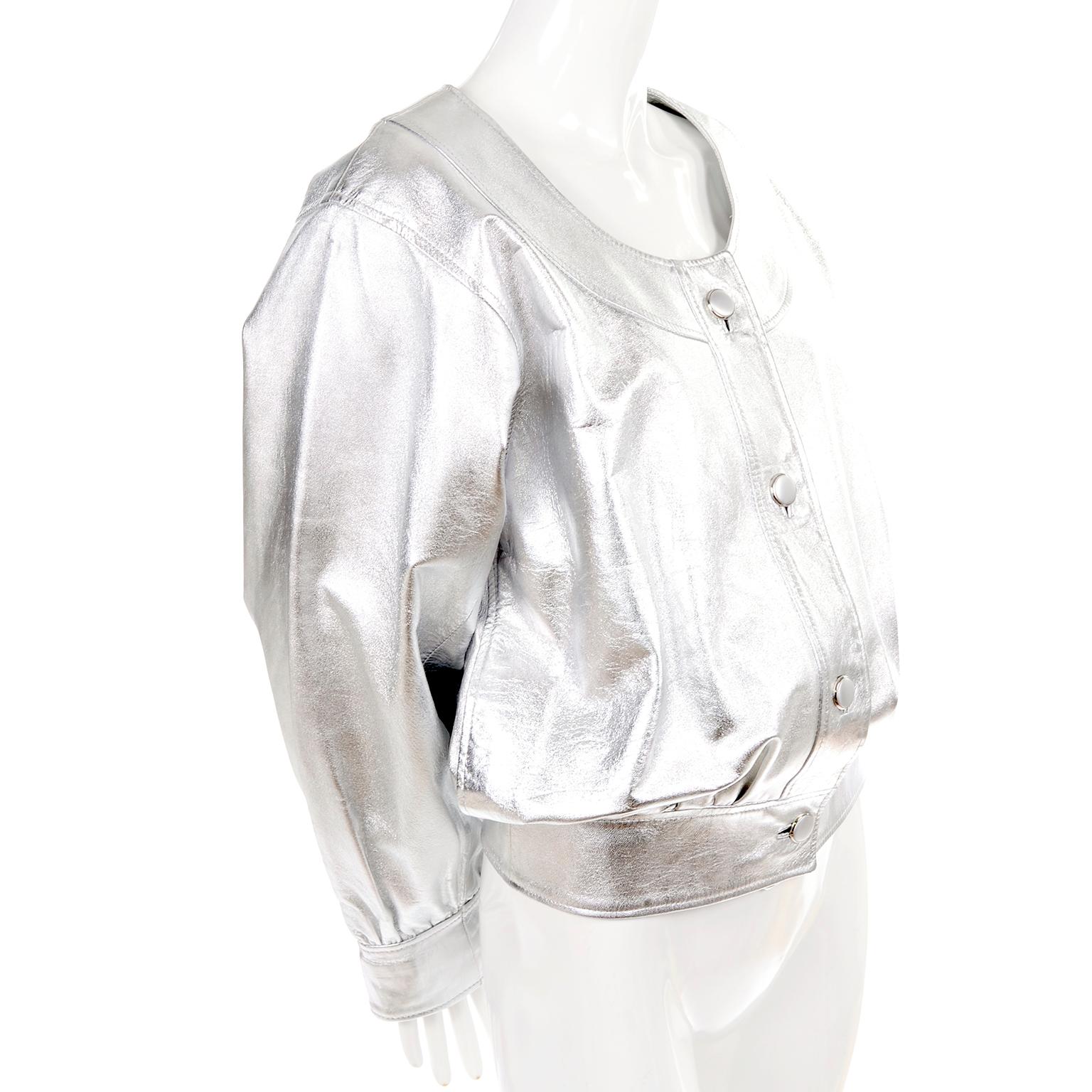 Yves Saint Laurent Silver Leather YSL Vintage Jacket For Sale 4