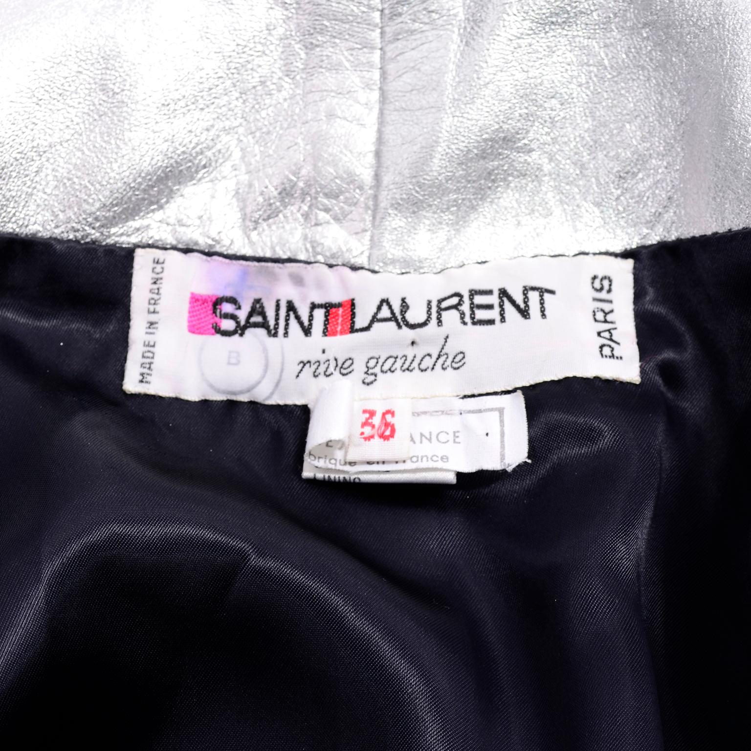 Yves Saint Laurent Silver Leather YSL Vintage Jacket For Sale 5