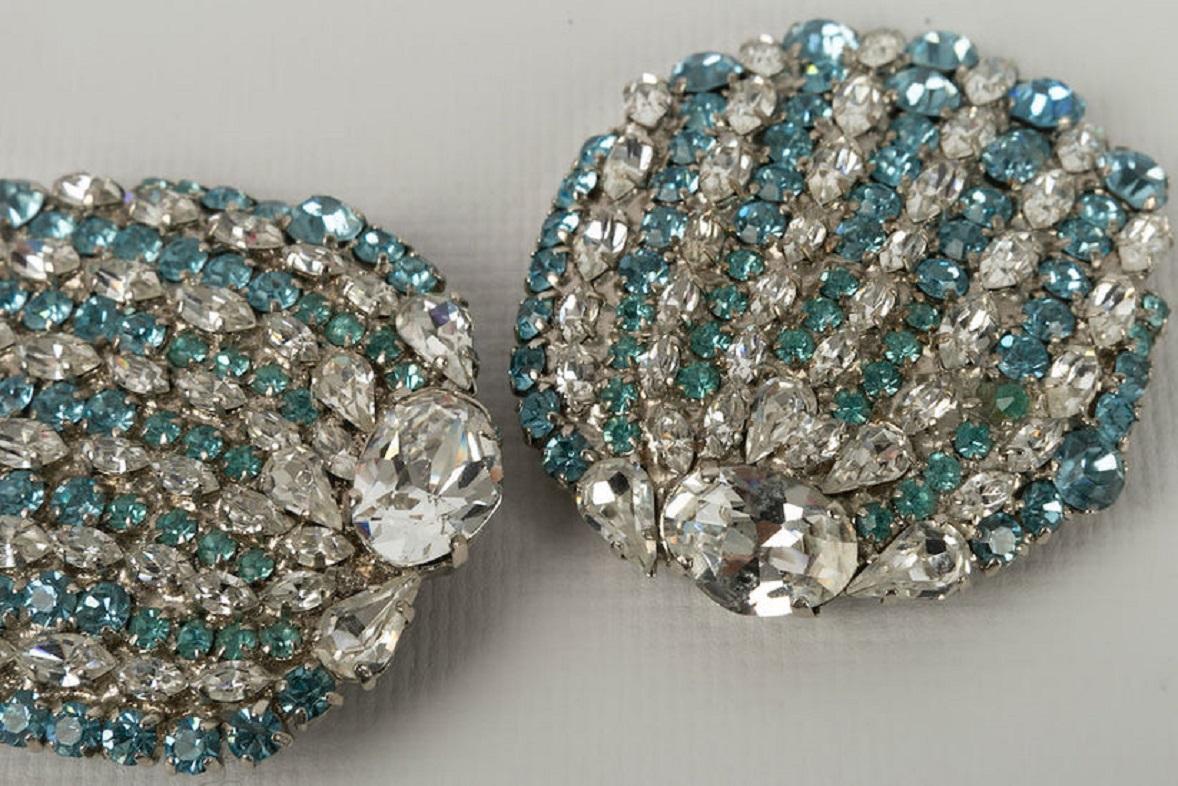 Yves Saint Laurent Silver Plated Blue and White Rhinestones Earrings For Sale 1