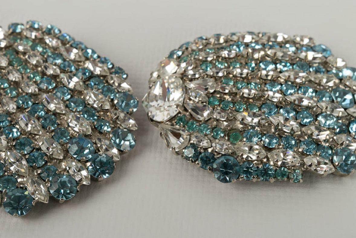 Yves Saint Laurent Silver Plated Blue and White Rhinestones Earrings For Sale 2