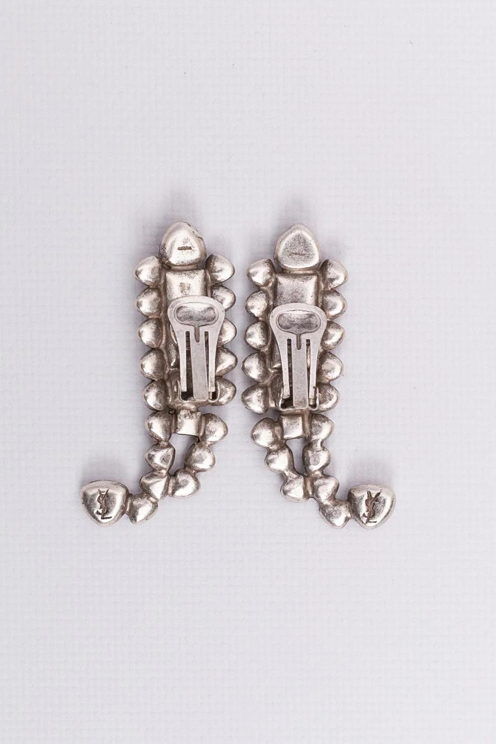 Yves Saint Laurent Silver Plated Earrings Paved with Rhinestones For Sale 1