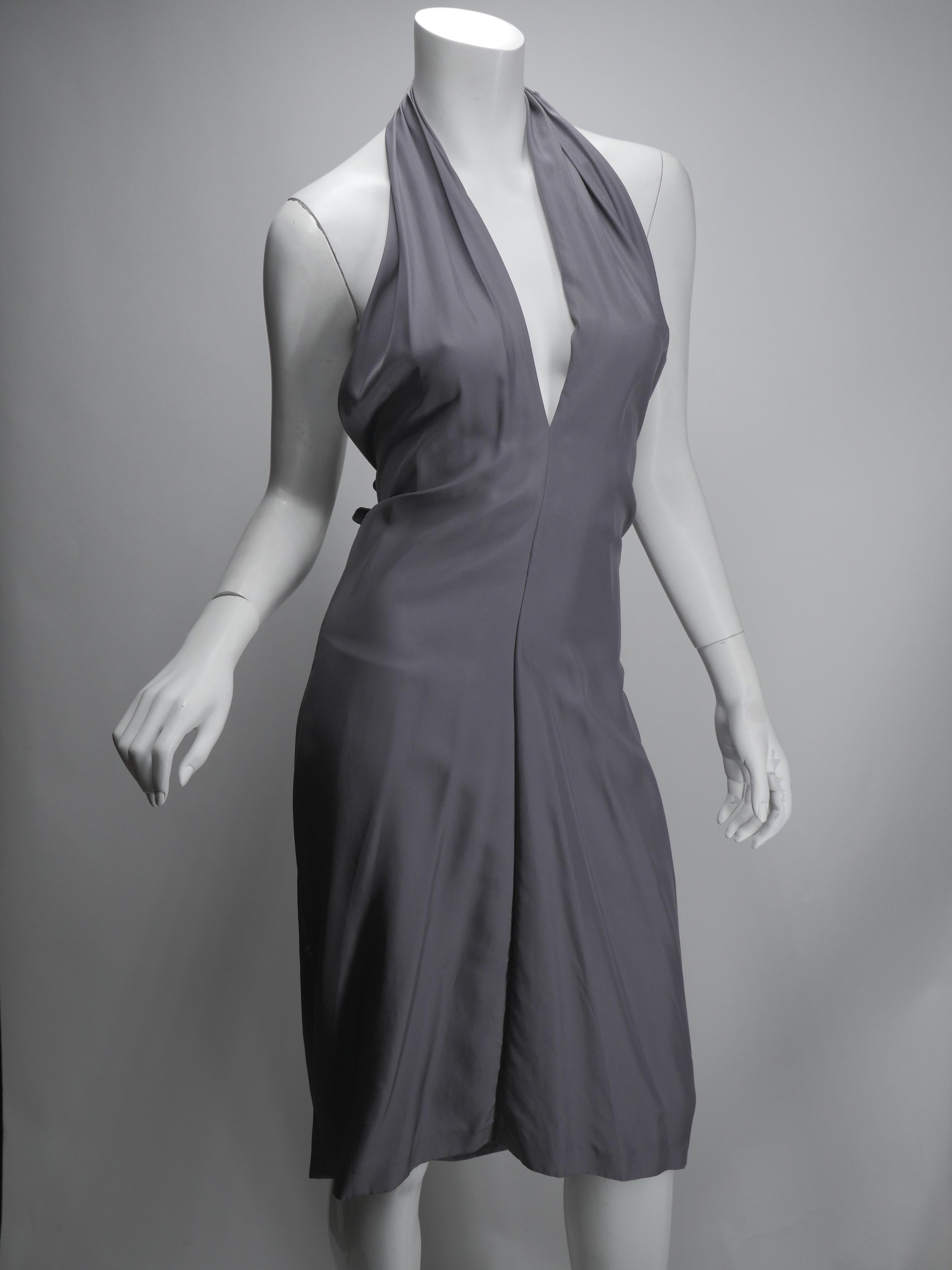Women's or Men's Yves Saint Laurent Silver Silk Halter Dress