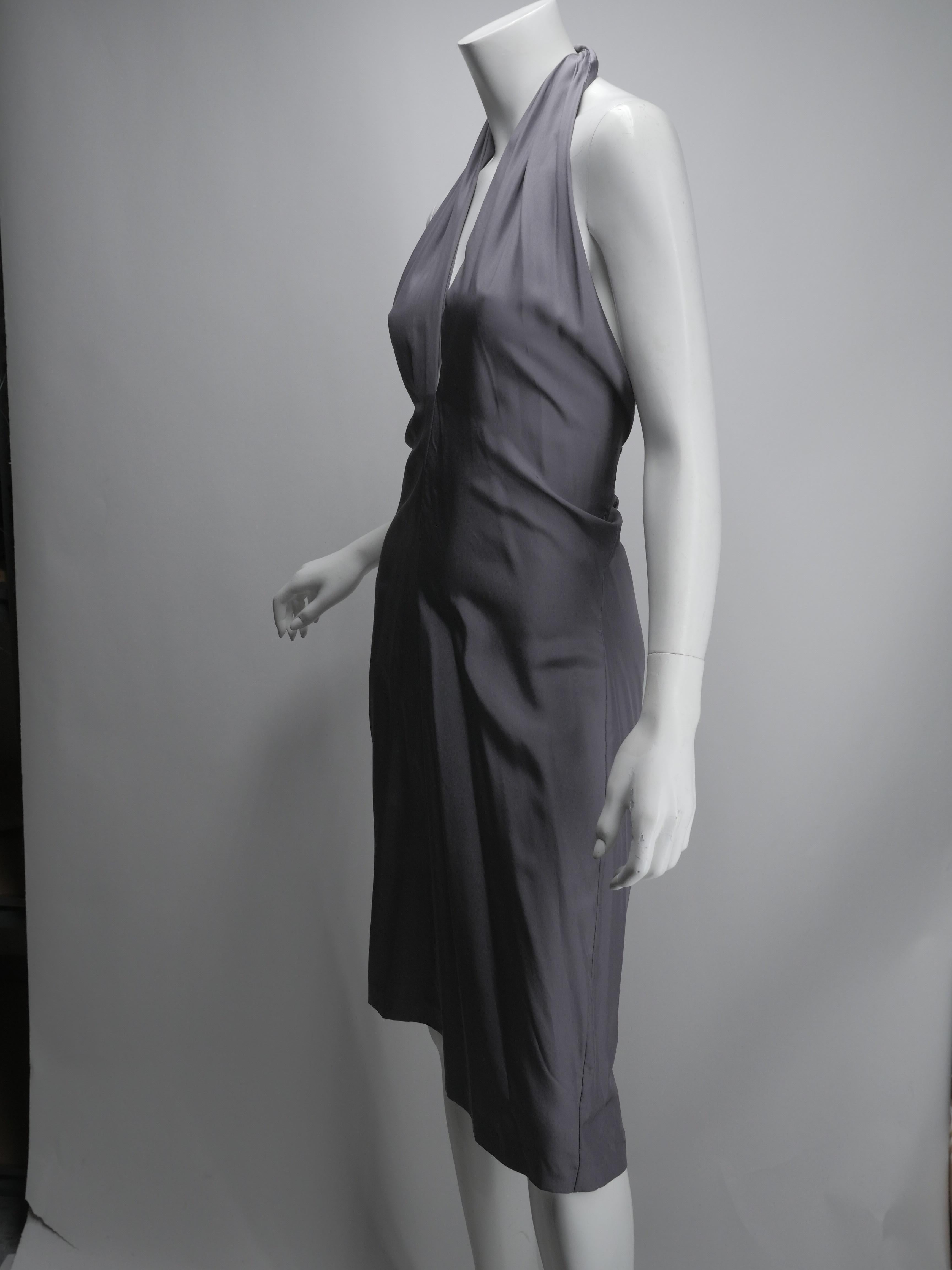 Yves Saint Laurent Silver Silk Halter Dress 1