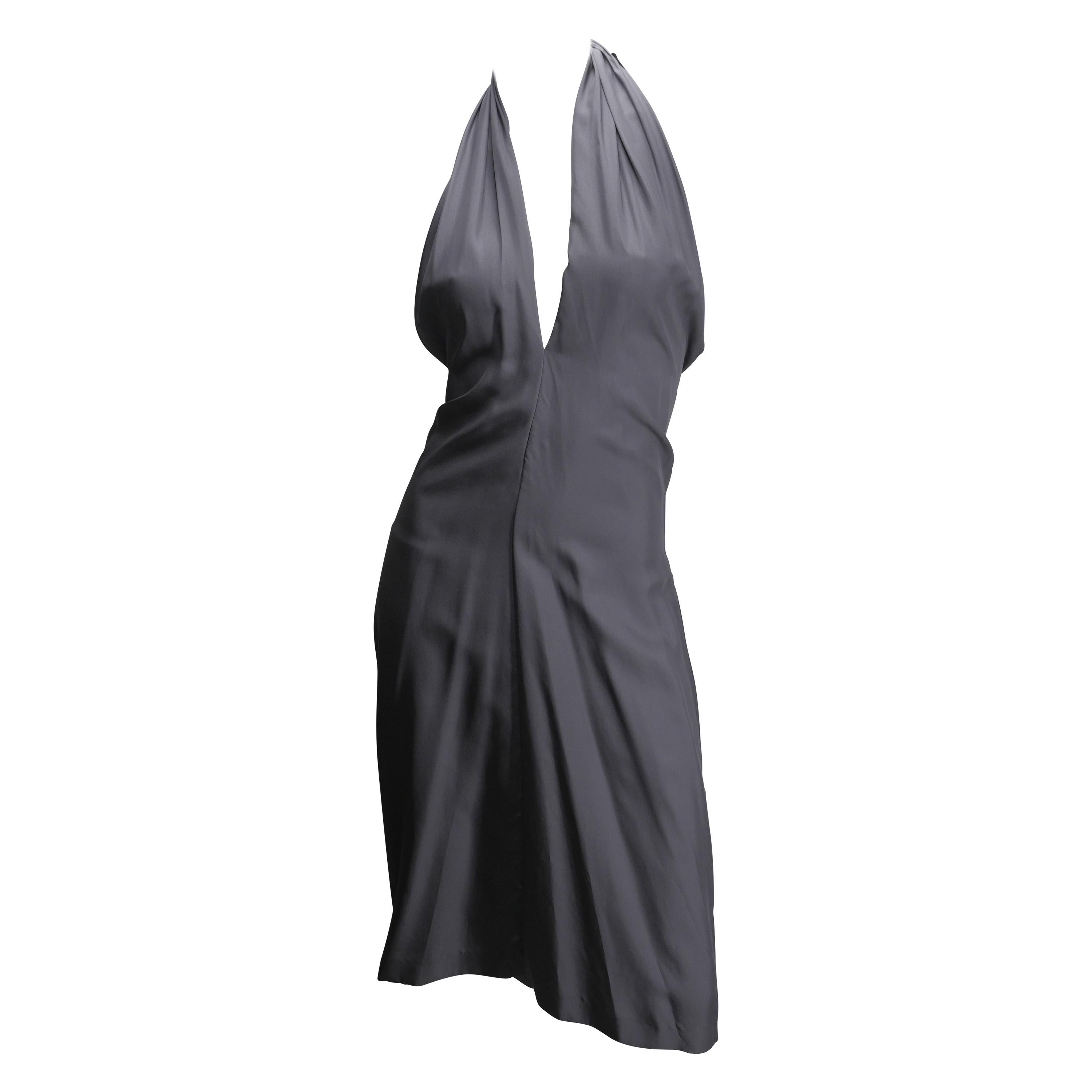 Yves Saint Laurent Silver Silk Halter Dress