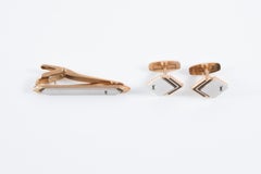 Yves Saint Laurent Silver Tone Cassandre YSL Tie Clip and Cuff Links Set