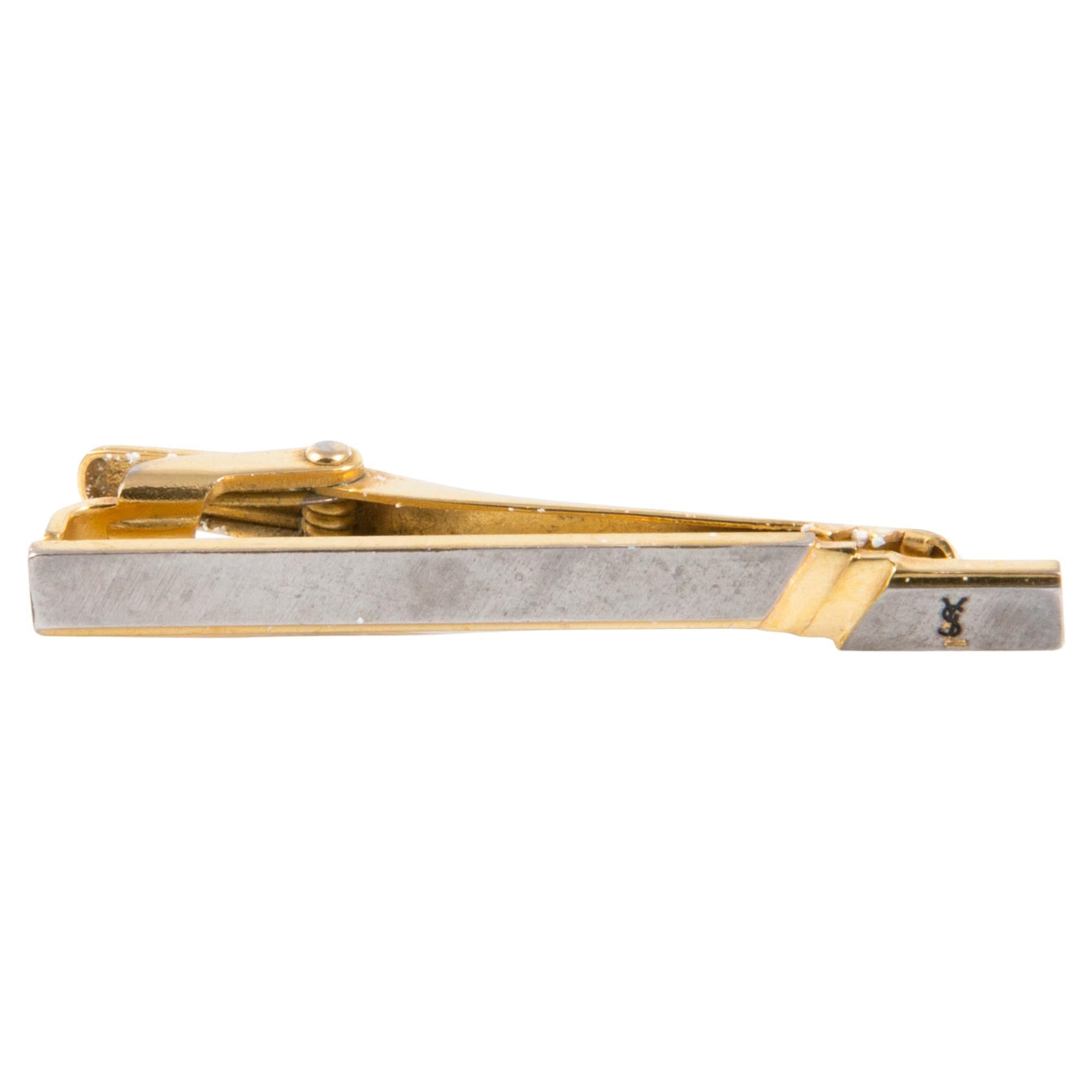 Yves Saint Laurent Silver Tone YSL Cassandre Tie Clip