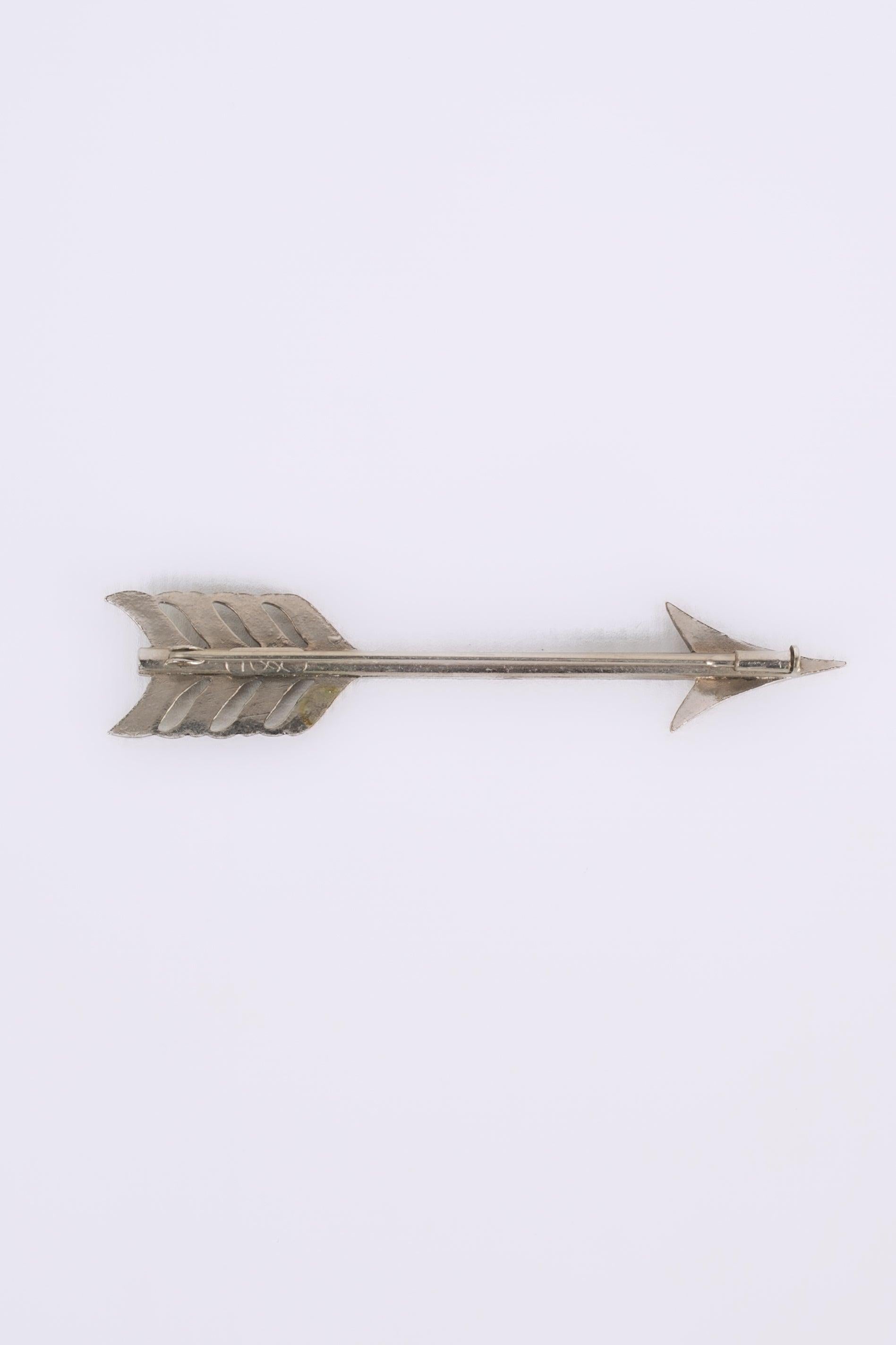 Yves Saint Laurent Silvery Metal Brooch with Swarovski Rhinestones For Sale 1