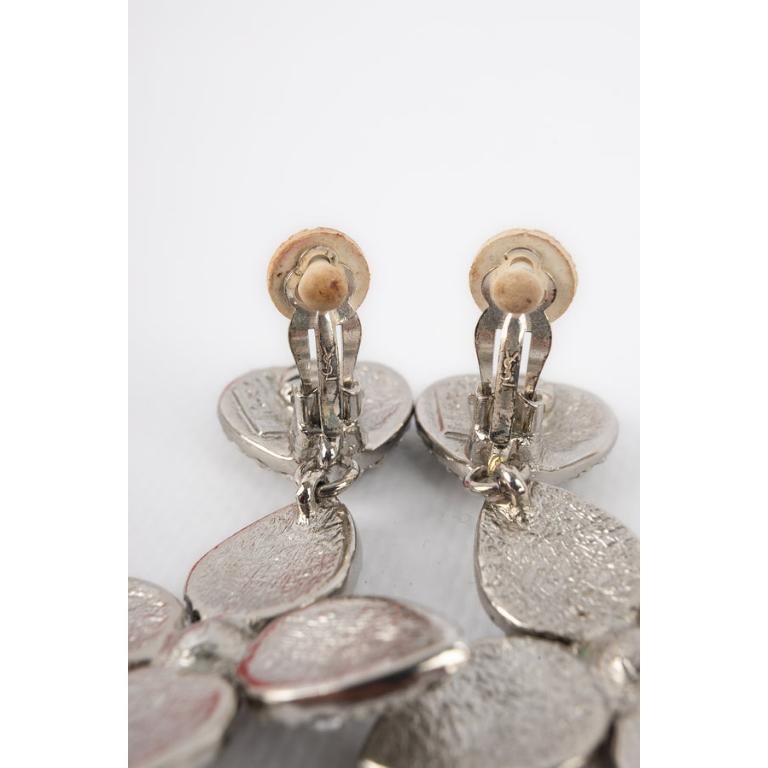 Yves Saint Laurent Silvery Metal Clip-on Earrings For Sale 1