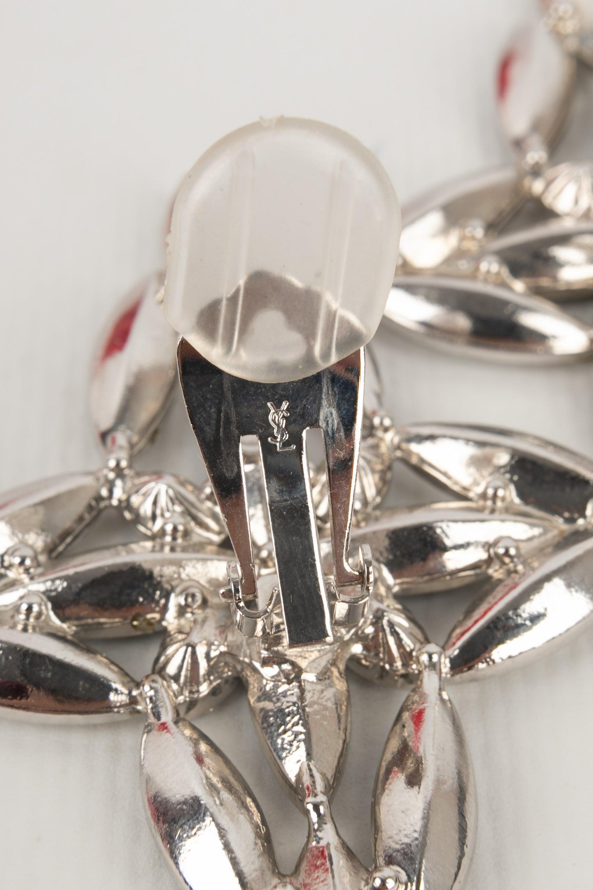 Yves Saint Laurent Silvery Metal Clip-on Earrings For Sale 2