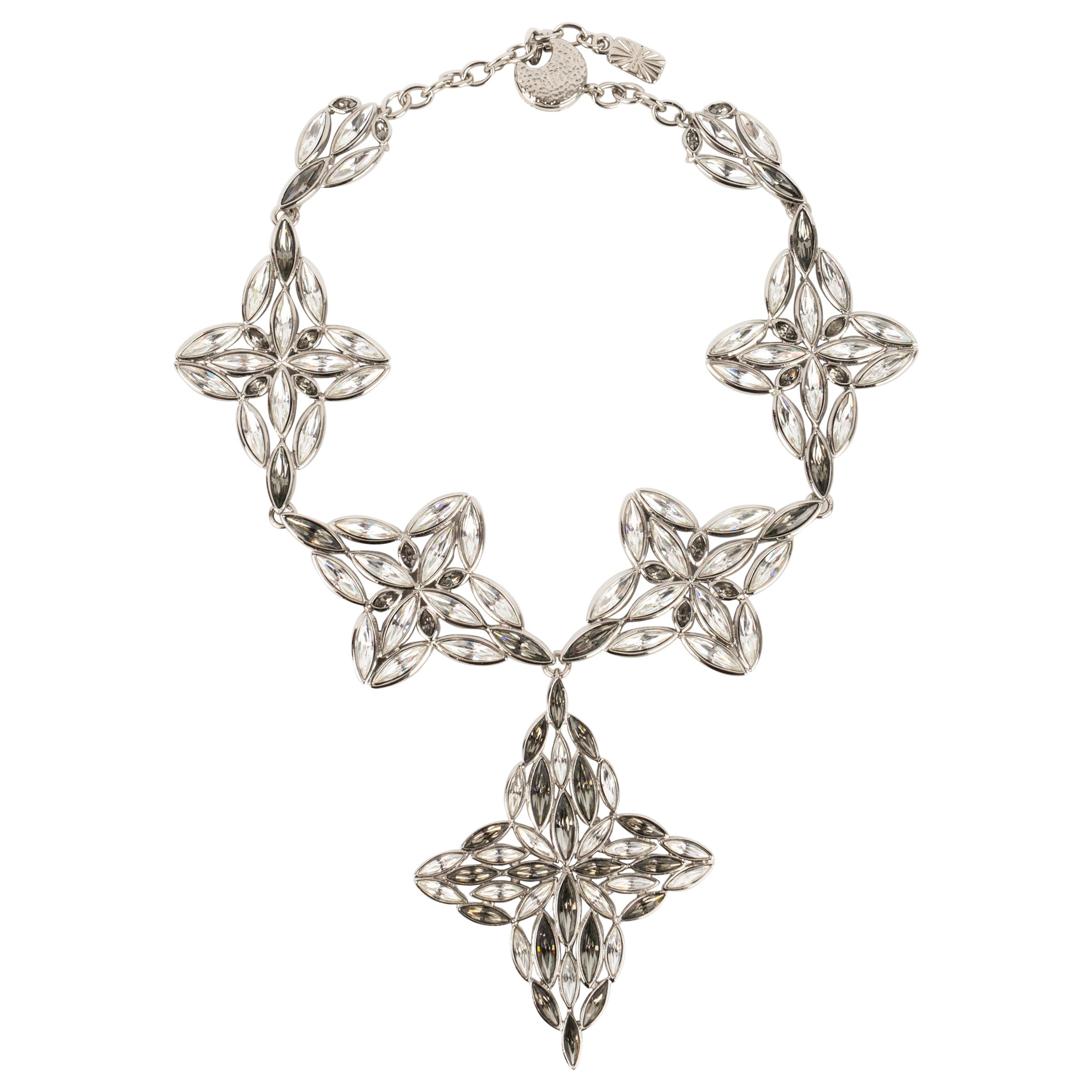 Yves Saint Laurent Silberne Metallhalskette aus Metall mit Strasssteinen