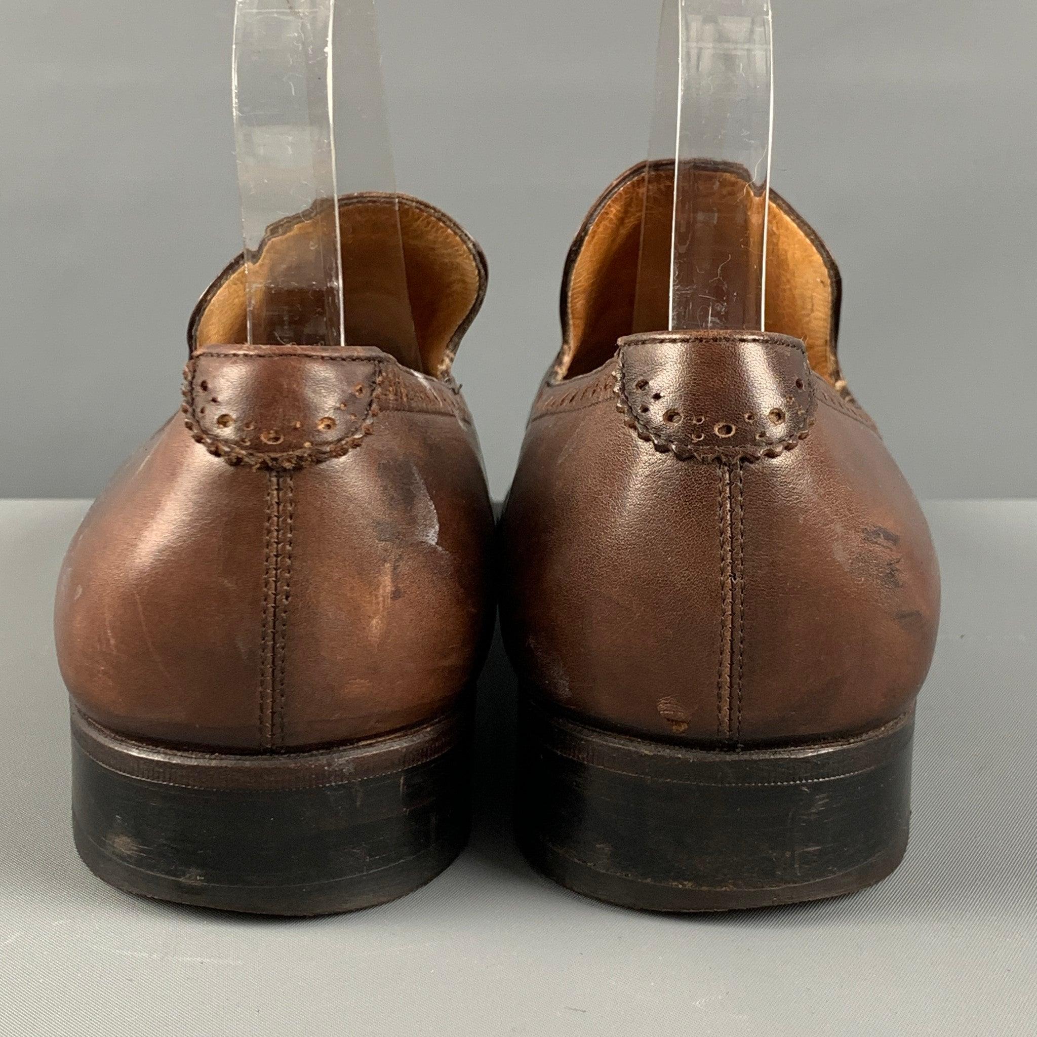 YVES SAINT LAURENT Größe 10 Brown Perforierte Leder Loafers im Zustand „Gut“ im Angebot in San Francisco, CA