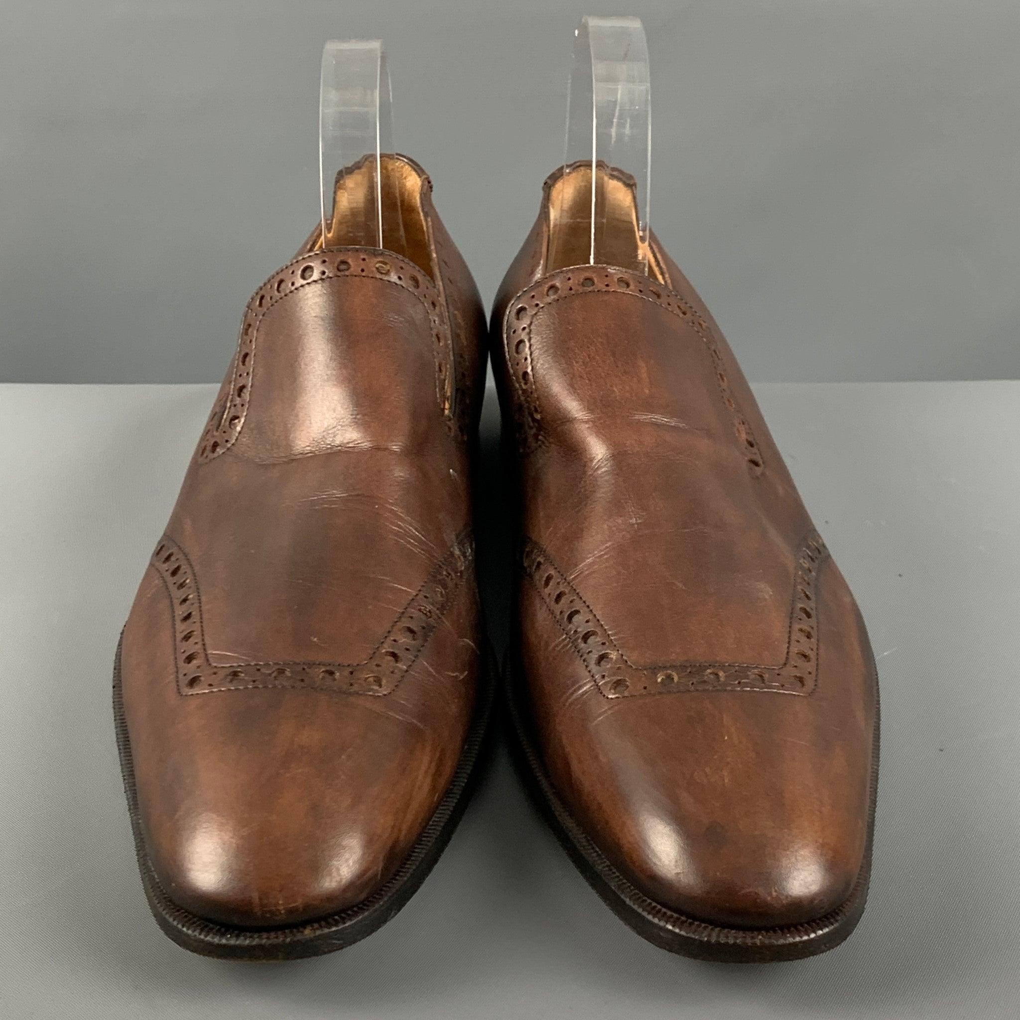YVES SAINT LAURENT Größe 10 Brown Perforierte Leder Loafers Herren im Angebot