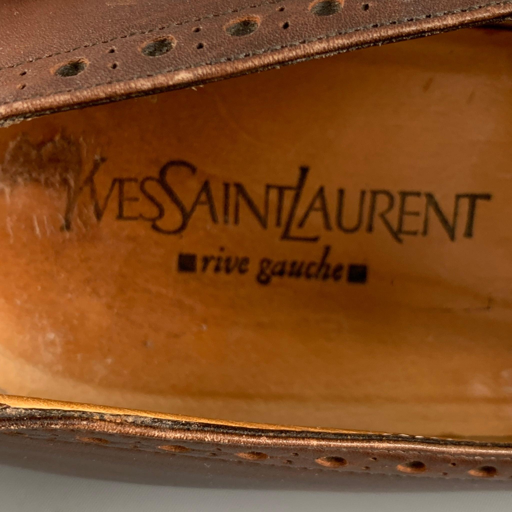 YVES SAINT LAURENT Size 10 Brown Perforated Leather Loafers For Sale 4