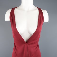 YVES SAINT LAURENT Size 14 Burgundy Viscose Blend V Neck Shift Dress