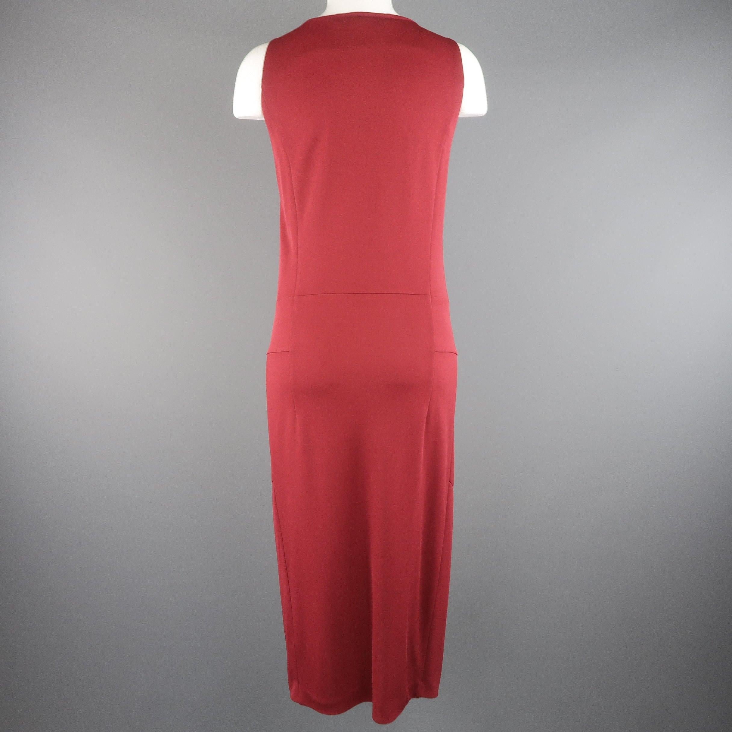 YVES SAINT LAURENT Size 14 Burgundy Viscose Blend V Neck Shift Dress For Sale 4