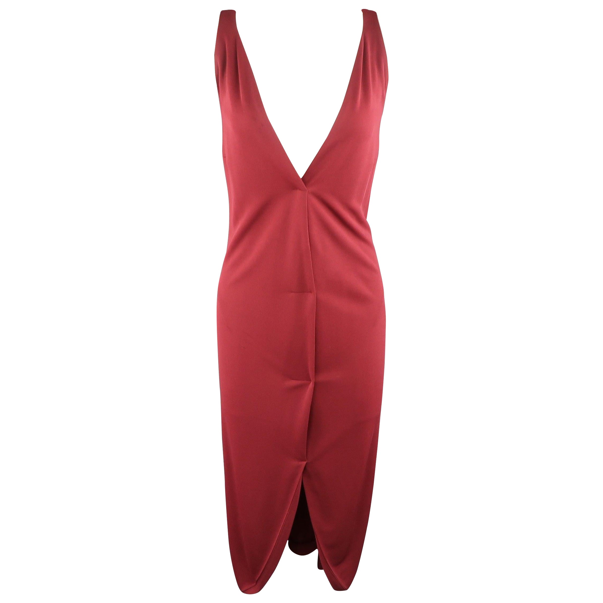 Yves Saint Laurent taglia 14 borgogna in misto viscosa con scollo a V