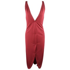Yves Saint Laurent taglia 14 borgogna in misto viscosa con scollo a V
