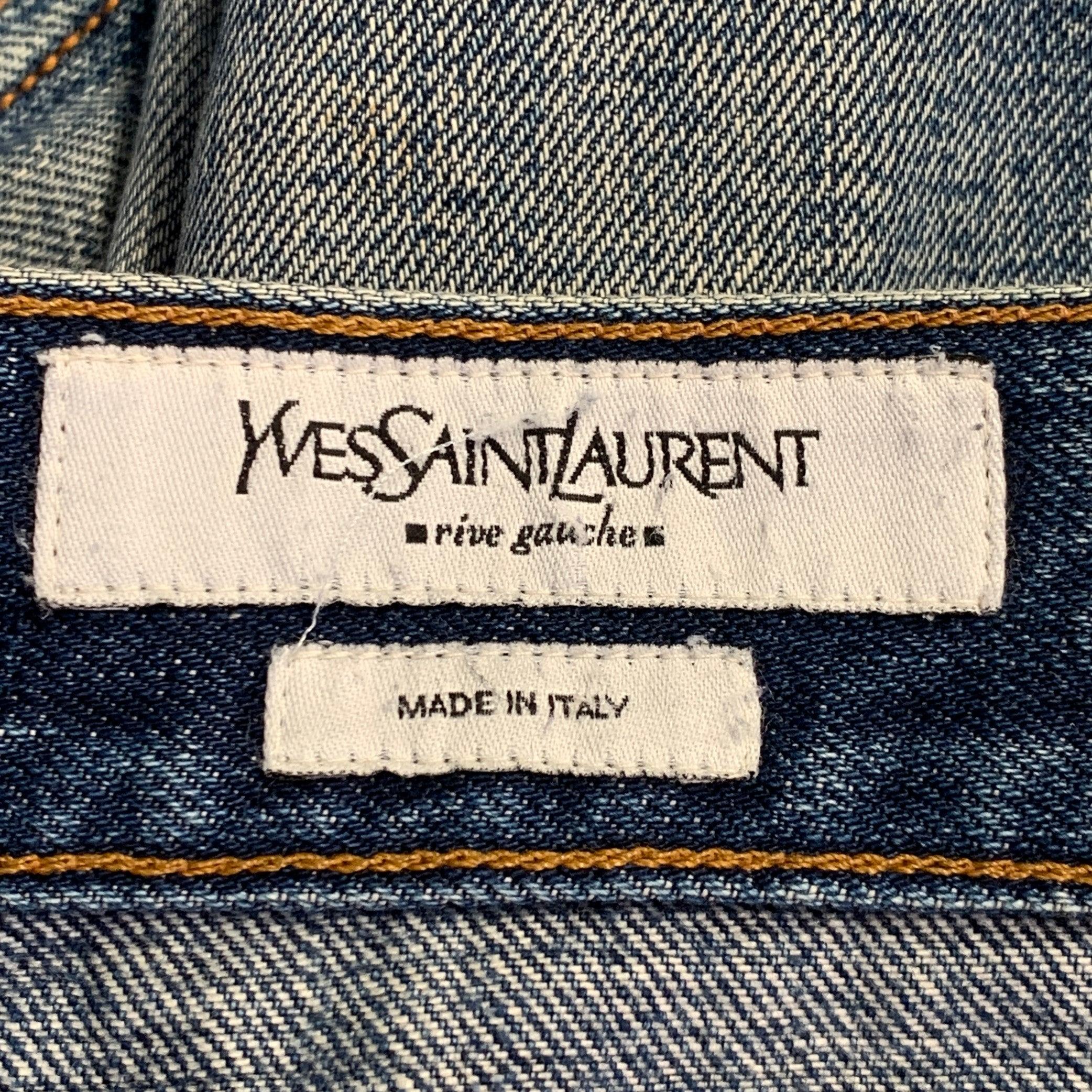 De los hombres YVES SAINT LAURENT Talla 32 Azul Algodón Envejecido Vaqueros rectos Slim Button Fly en venta