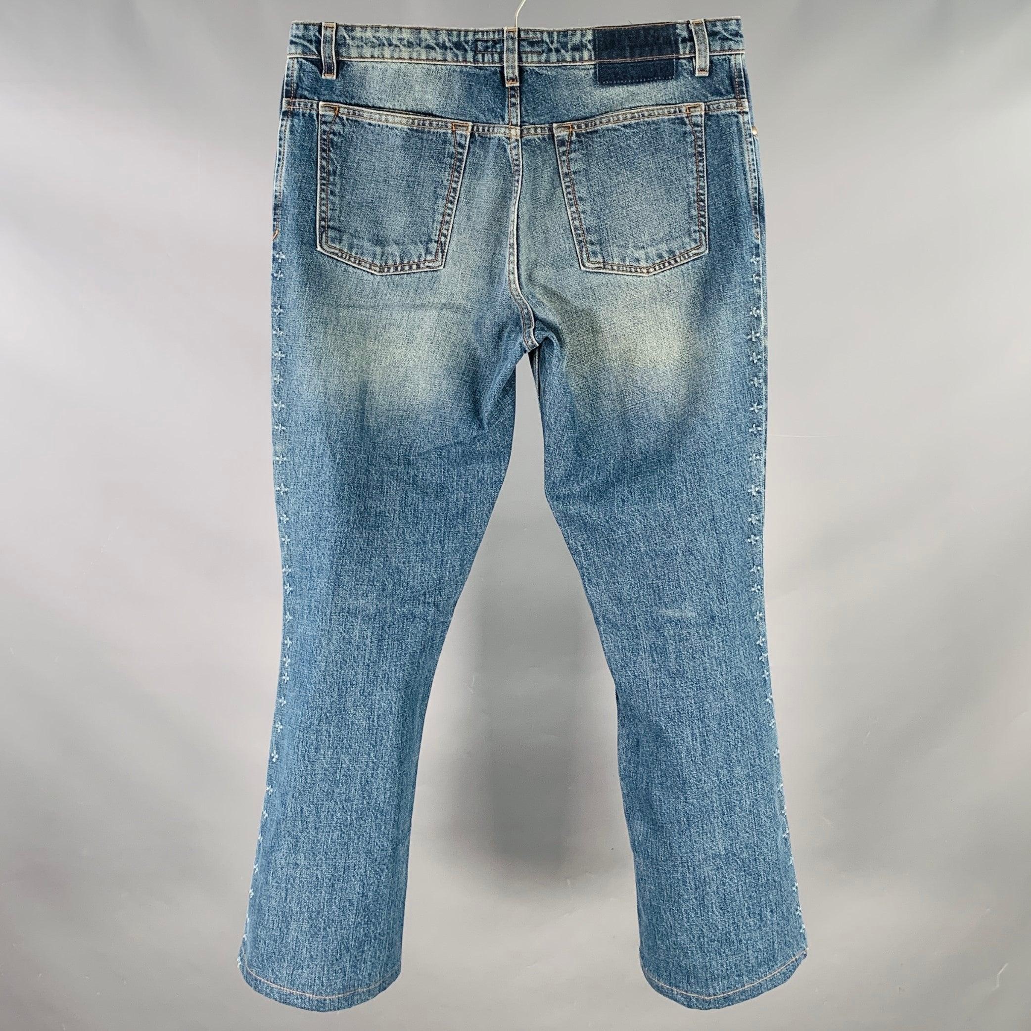 YVES SAINT LAURENT Talla 32 Azul Lavado Algodón Bootcut Vaqueros Button Fly Gris en venta