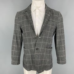 Used YVES SAINT LAURENT Size 36 Grey & Brown Wool / Cashmere Window Pane Sport Coat