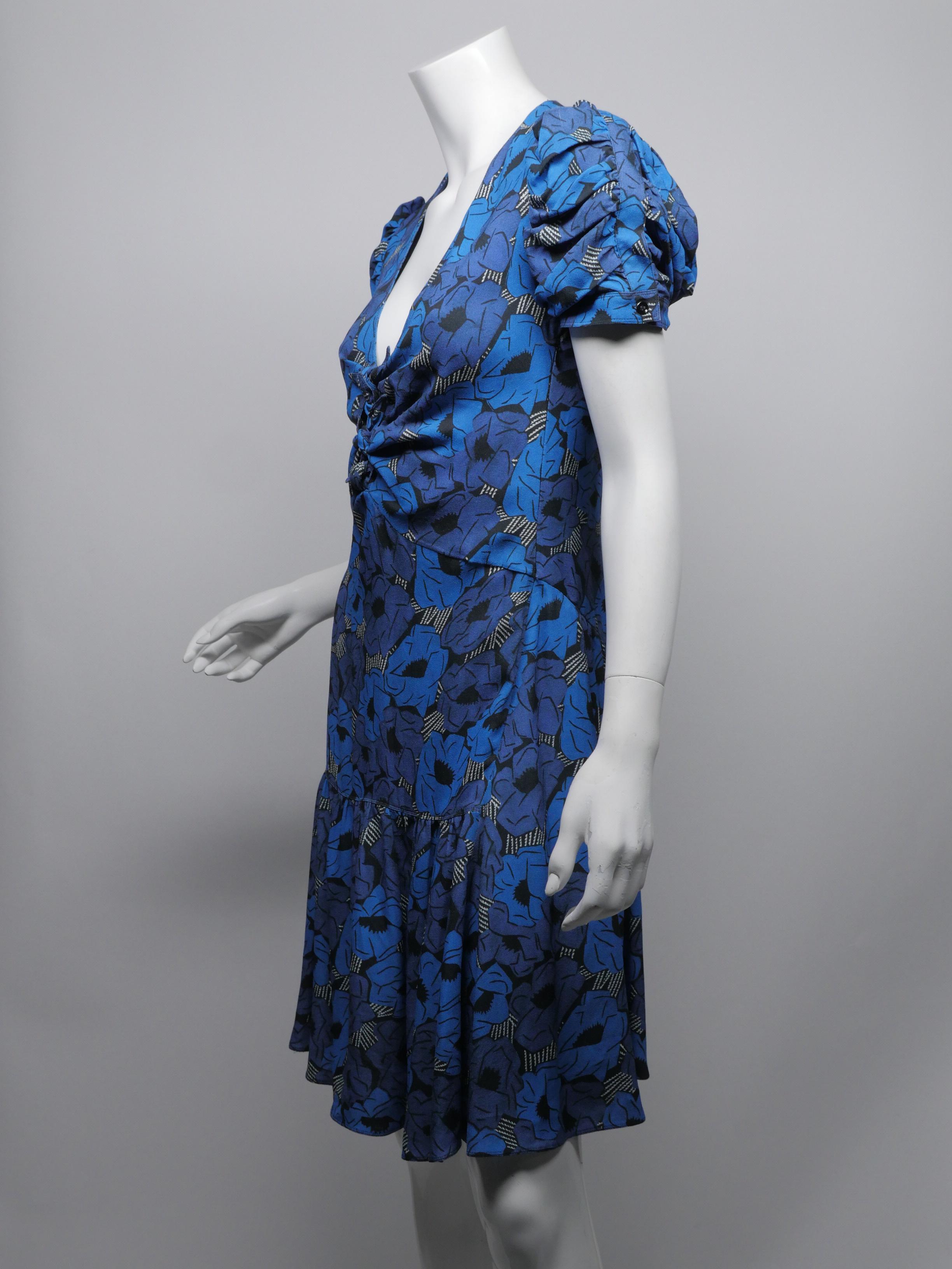 Yves Saint Laurent Size 38 Blue Floral Dress 1