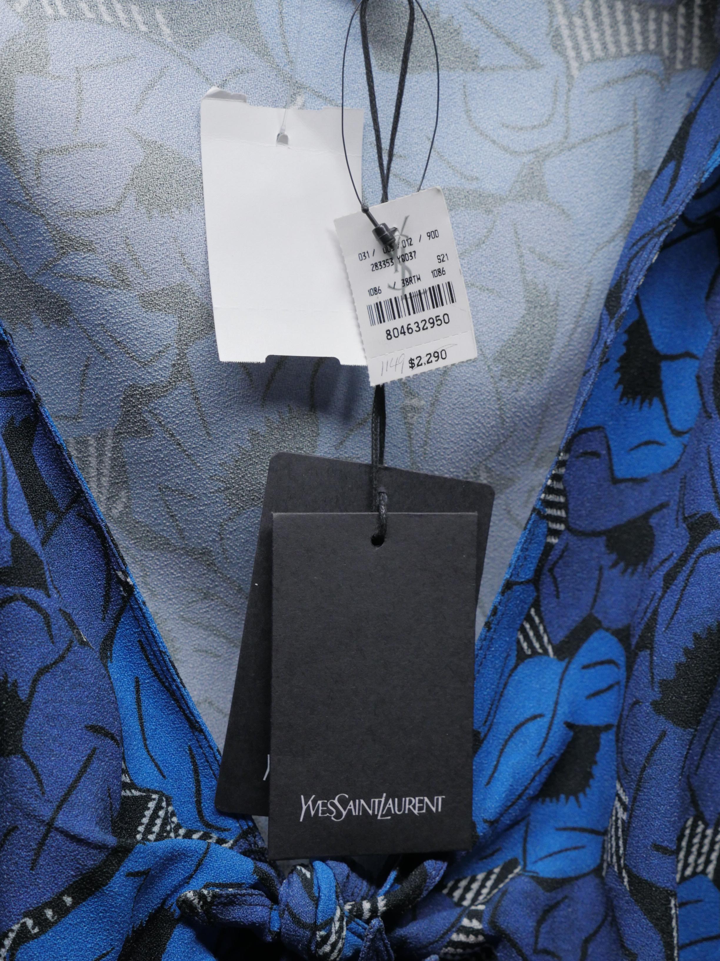 Yves Saint Laurent Size 38 Blue Floral Dress 2