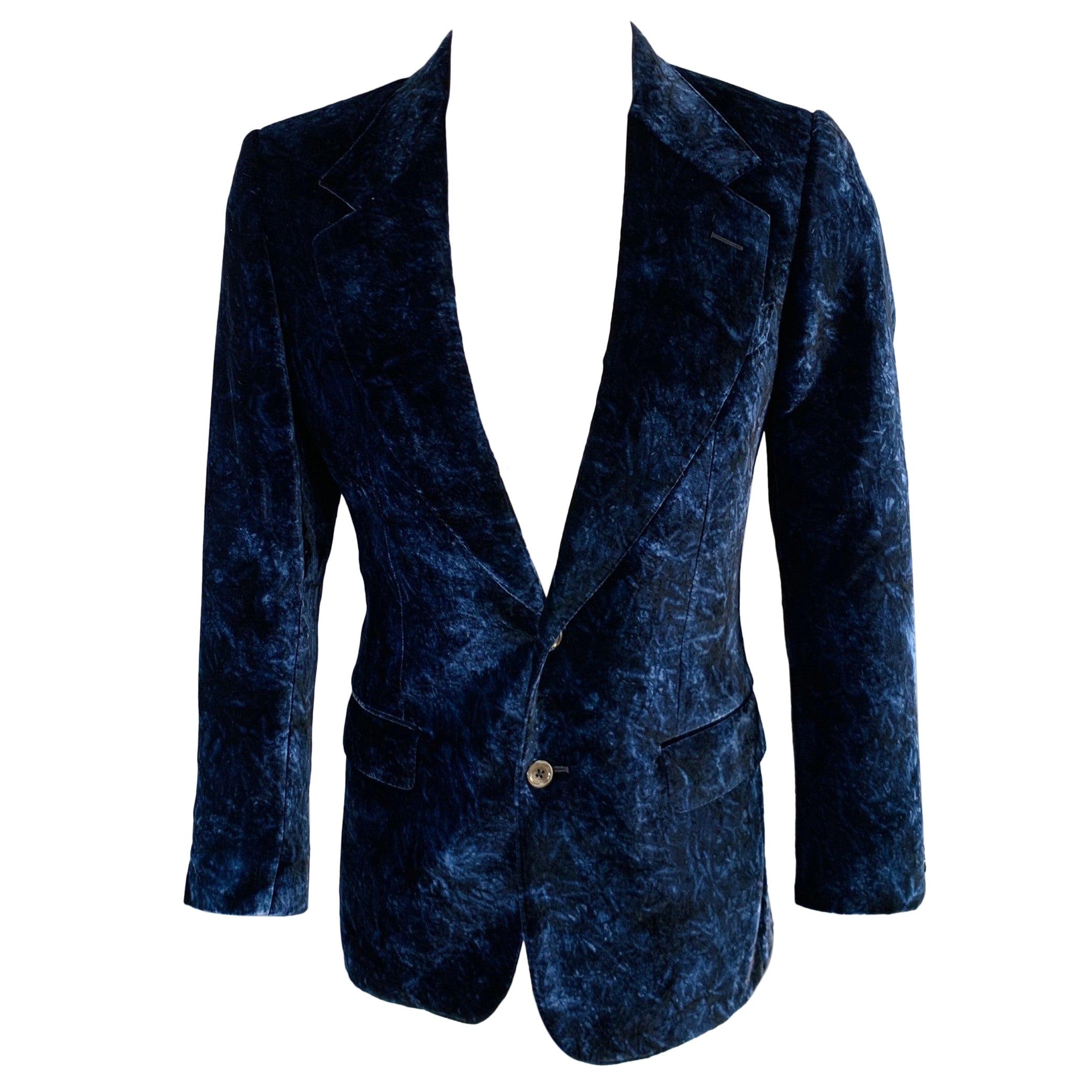 YVES SAINT LAURENT - Manteau de sport en rayonne bleu marine marbré, taille 38