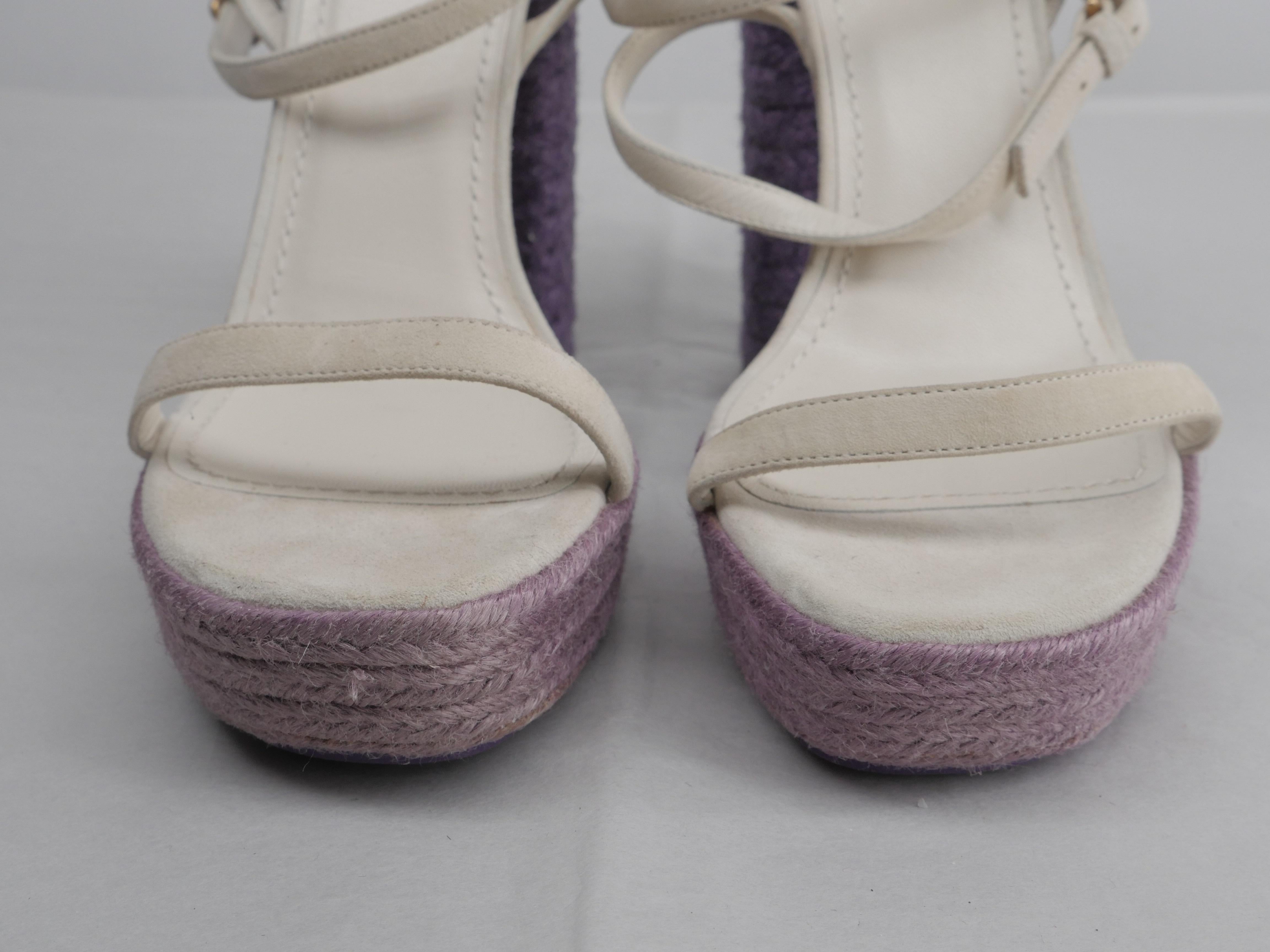 Yves Saint Laurent Size 38 White/ Purple Gipsy Espadrille In Good Condition In Bridgehampton, NY