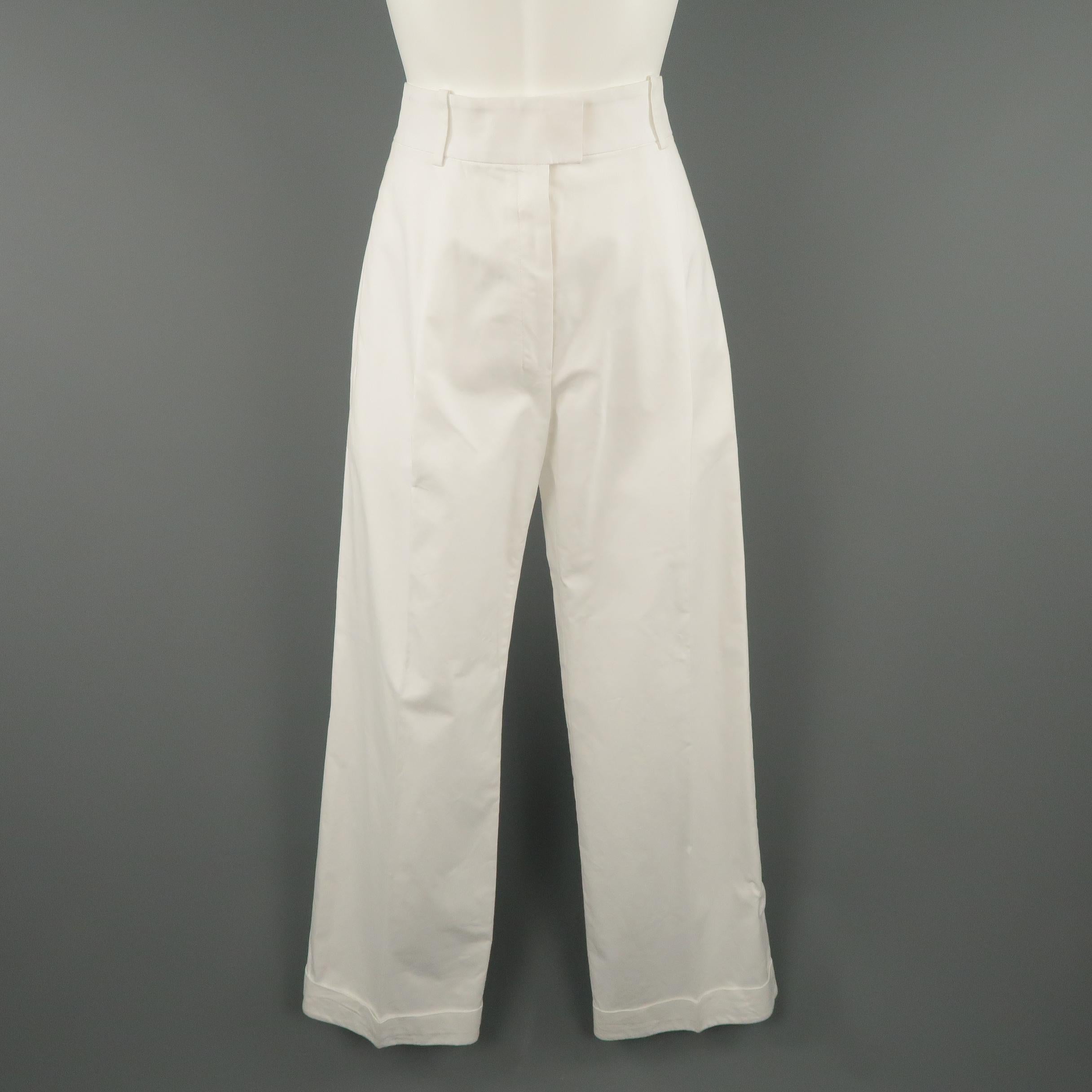 YVES SAINT LAURENT Size 4 White Cotton High Rise Wide Leg Dress Pants In Good Condition In San Francisco, CA