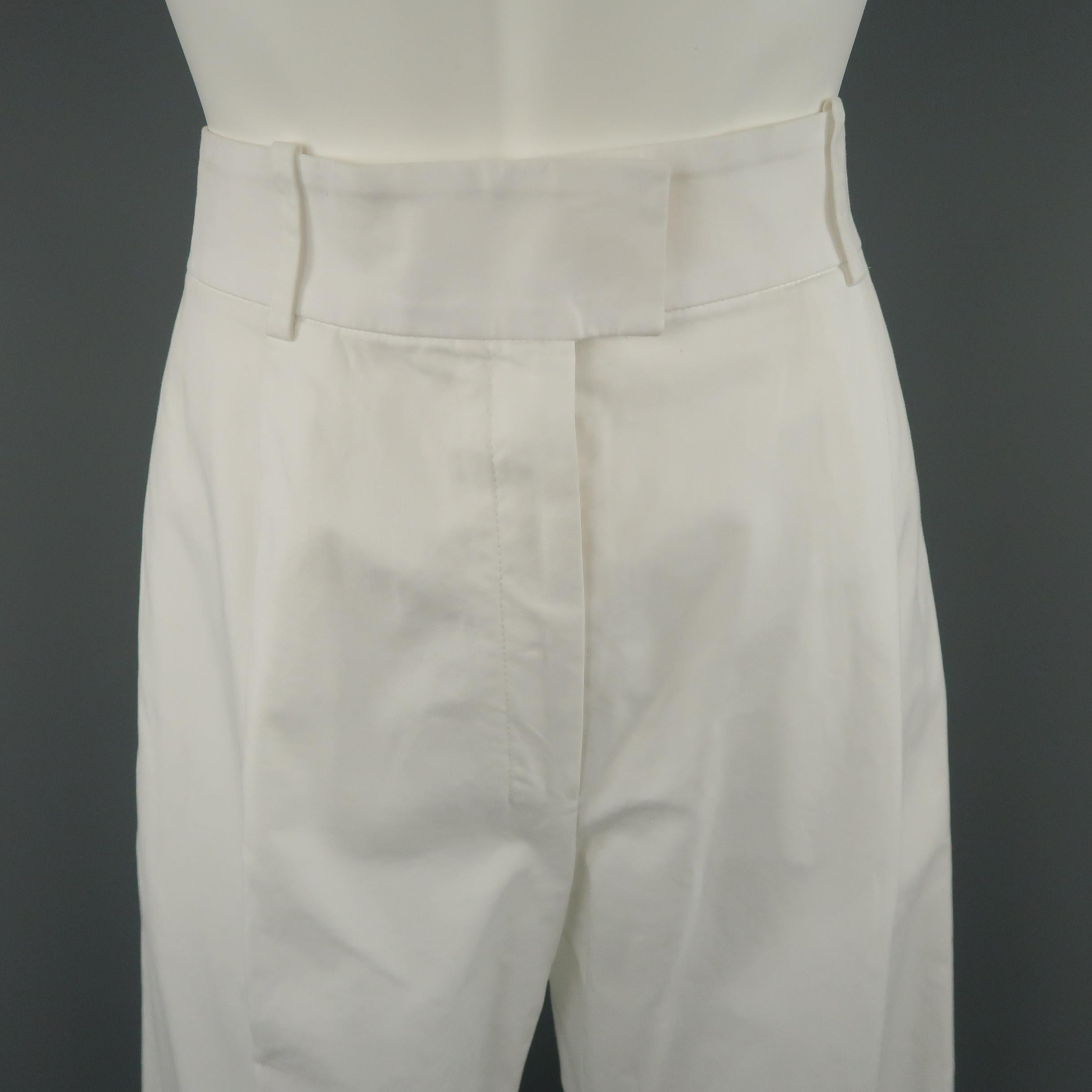 Women's YVES SAINT LAURENT Size 4 White Cotton High Rise Wide Leg Dress Pants