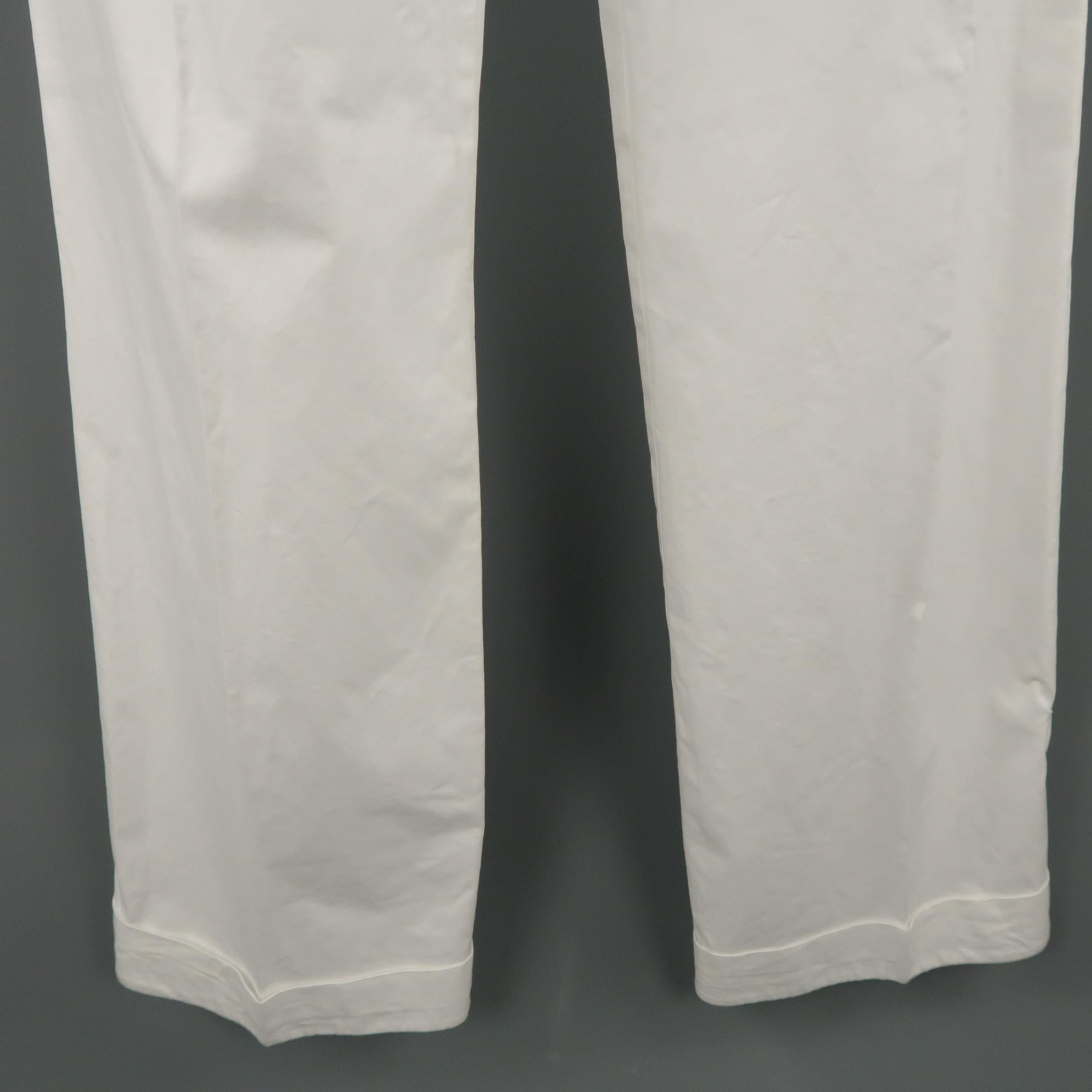 YVES SAINT LAURENT Size 4 White Cotton High Rise Wide Leg Dress Pants Damen