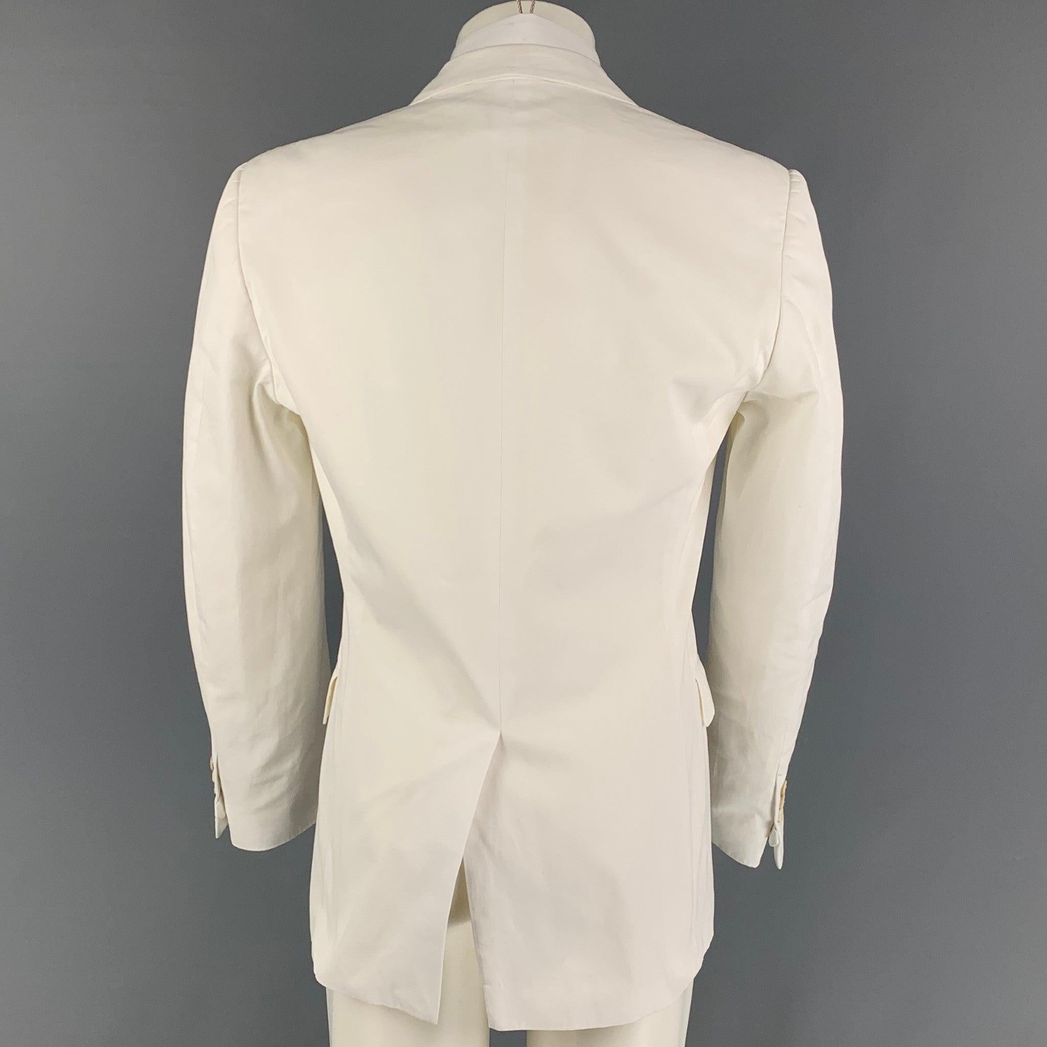 YVES SAINT LAURENT Size 40 White Cotton Peak Lapel Sport Coat In Good Condition For Sale In San Francisco, CA