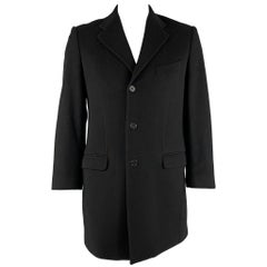 YVES SAINT LAURENT Talla 42 Abrigo negro de mezcla de lana de un solo pecho