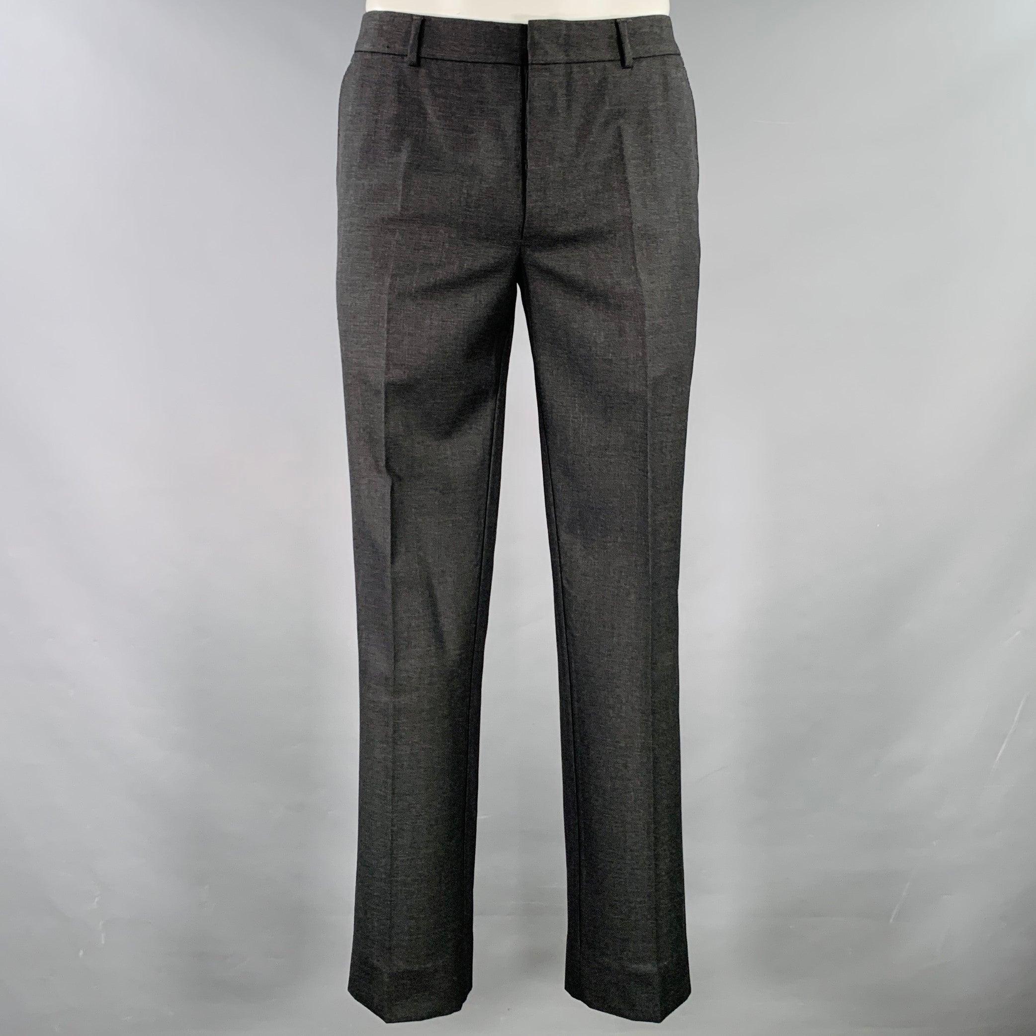 YVES SAINT LAURENT Size 42 Long Grey Charcoal Wool Notch Lapel Suit In Good Condition In San Francisco, CA