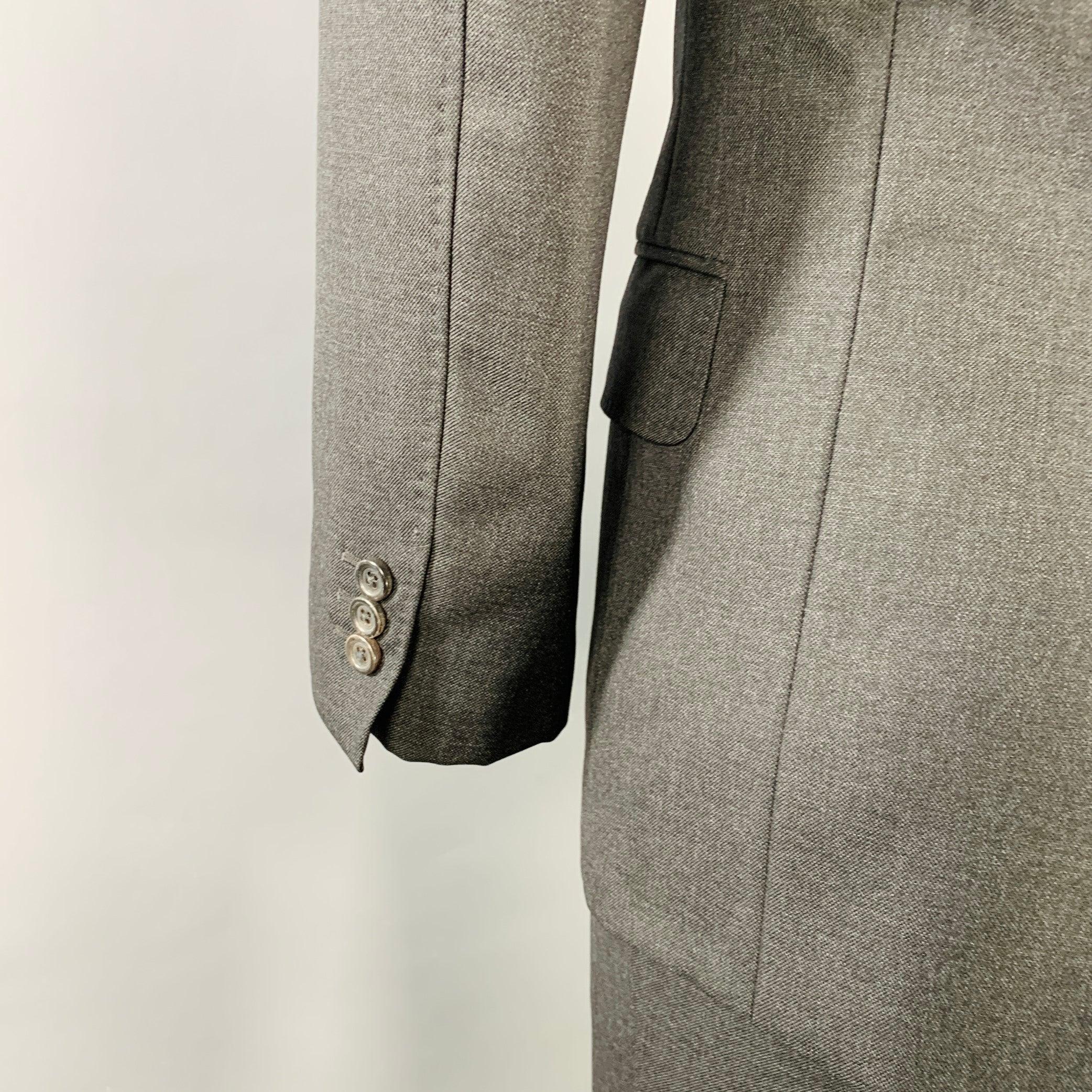 YVES SAINT LAURENT Size 42 Long Grey Charcoal Wool Notch Lapel Suit 1
